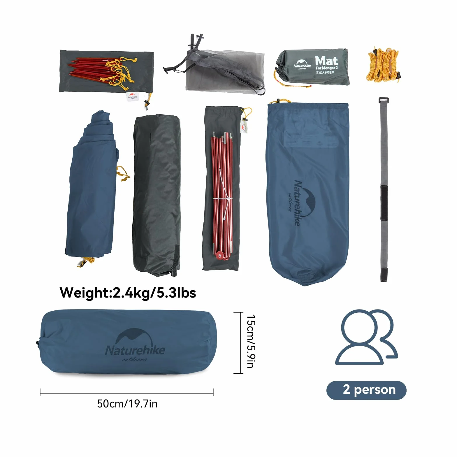 Mongar 2 Person Backpacking Tent, 3 Season Ultralight Lightweight 2 Person Tent, Double Layer Free Standing Tents for Camping Hiking Cycling