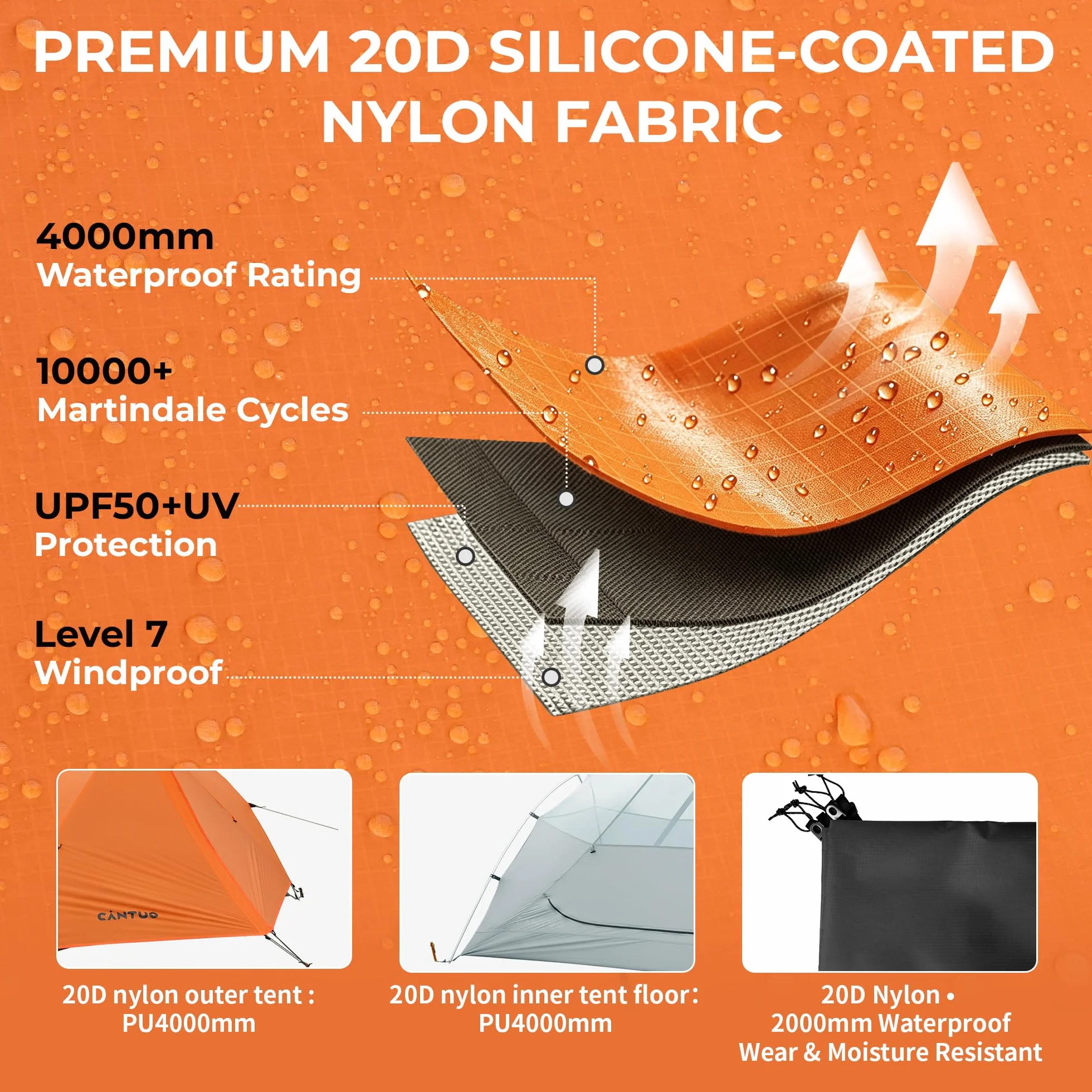 2/3 Person Tent Backpacking Tent with Footprint Ultralight 20D Nylon 4000mm Waterproof & Windproof Two Person Tent