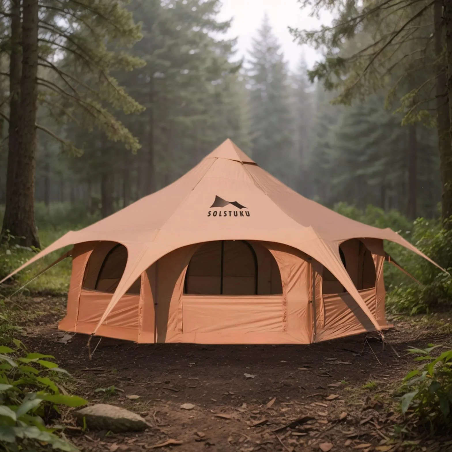 4 Season Canvas Bell Tent, 270 sq ft, 9.8 ft Peak Height, 10 Person, Free Standing, Zipper Closure, Compact Style, Camping & Hiking, Family Camping, Cold-Weather, Outdoor Activities
