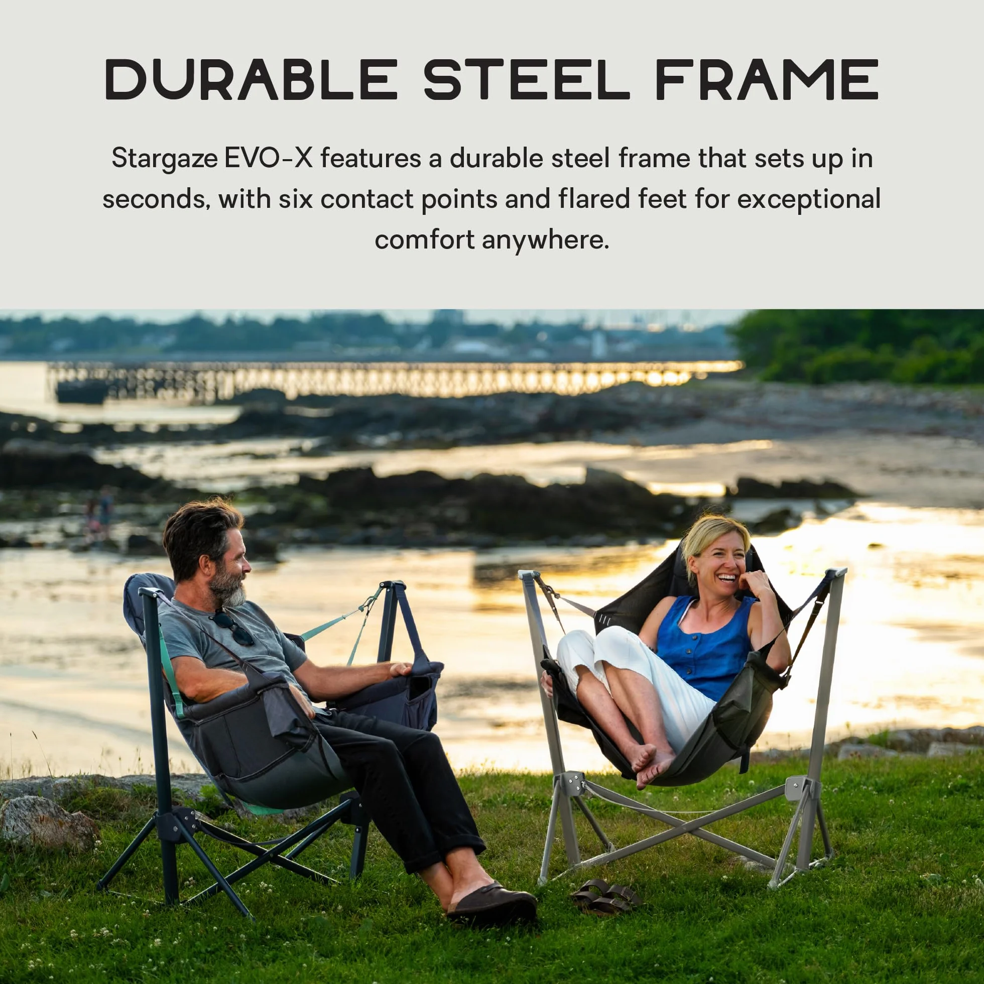 Stargaze EVO-X Reclining Camp Chair - Ombre Blue | Folding, Packable, Swinging, Luxury Comfort, Camping, Sports, Backyard, RV