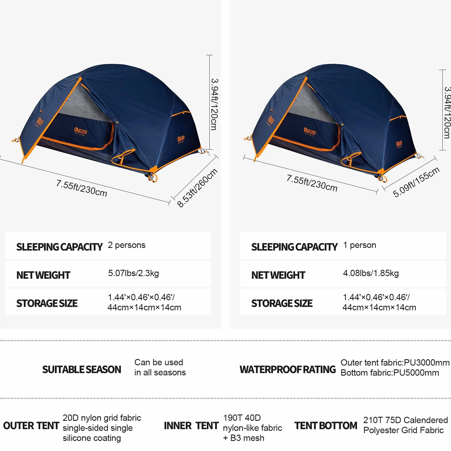 Ultralight Backpacking Tent, Waterproof Camping Tent for Hiking | Ultralight Backpacking Design, Waterproof PU3000mm Fly, PU5000mm Floor, Spacious Interior, 7001 Aluminum Poles, Easy Setup
