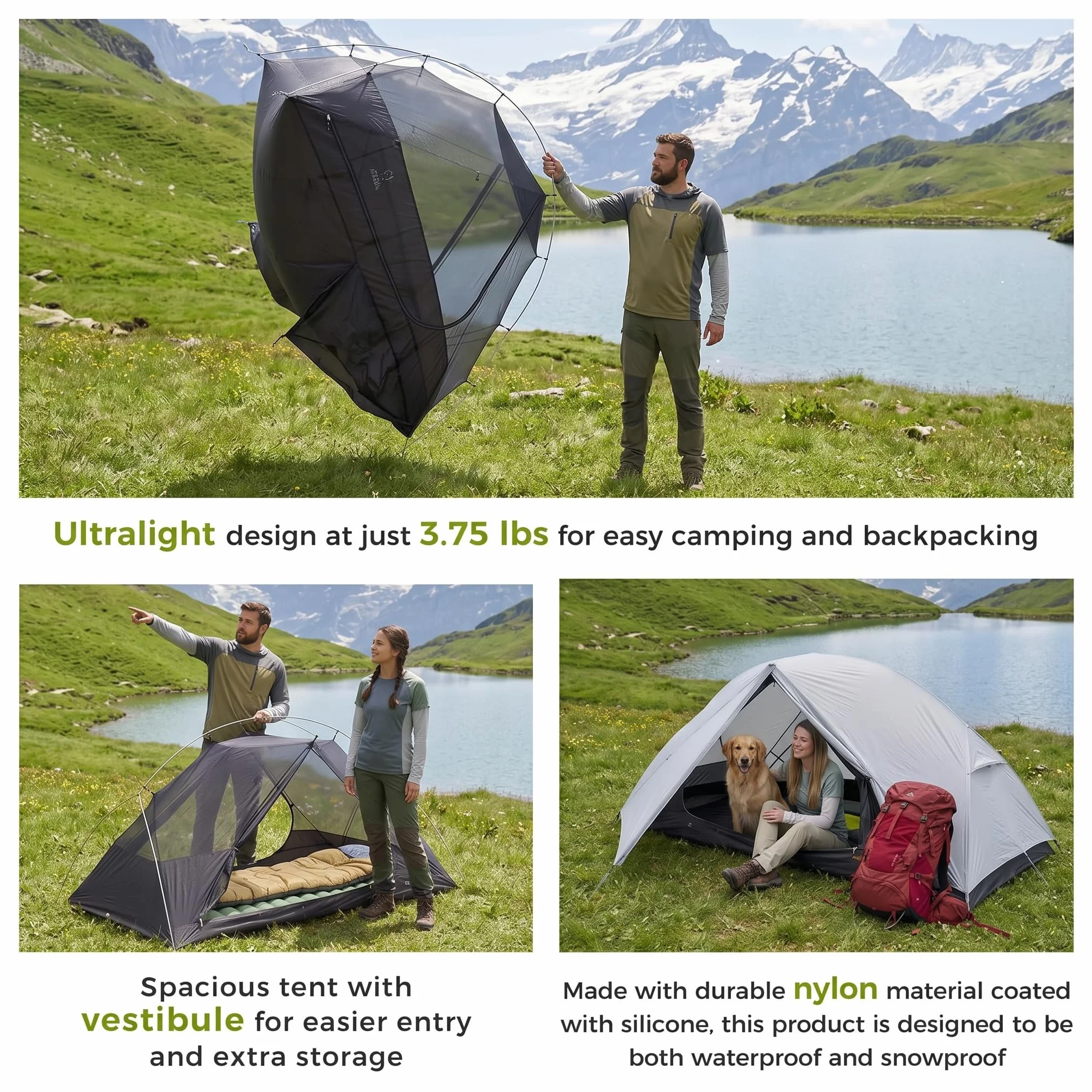 Voyage 1-2 Backpacking Tent, Ultralight 20D SilNylon 4 Season Camping Tent, 4000mm Waterproof Freestanding Tent with Expandable Vestibule for Hiking, Bikepacking & Mountaineering