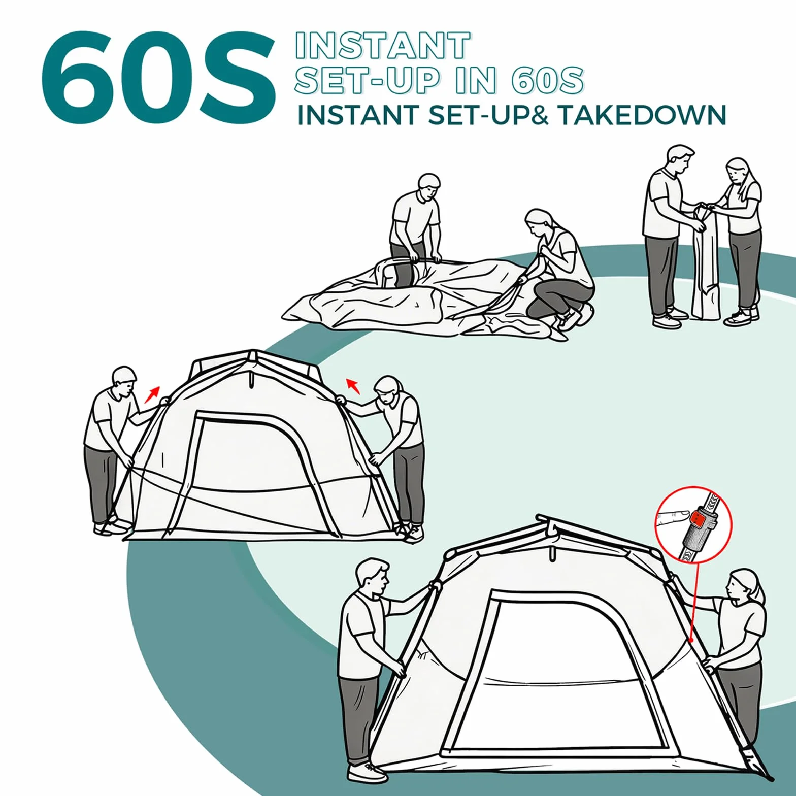 Instant Tent for 4-6 Person Camping, Waterproof Easy Pop Up Tent Sets Up in 60 Seconds for Family Outdoor Hiking & Backpacking with Carry Bag