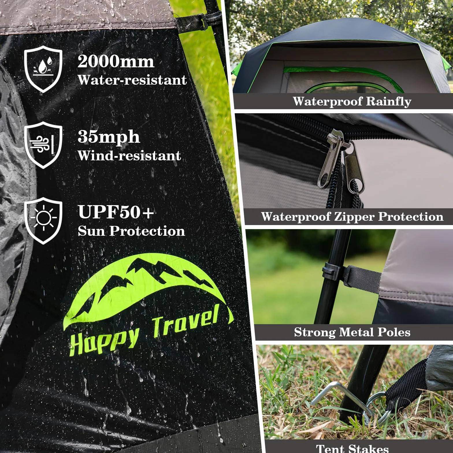 Tent 4 Person Tents for Camping, Tall Cabin Tent with Rainfly | Waterproof Portable Easy Setup Camping Tent with 4 Mesh Windows and Carry Bag for Outdoor Camping & Hiking