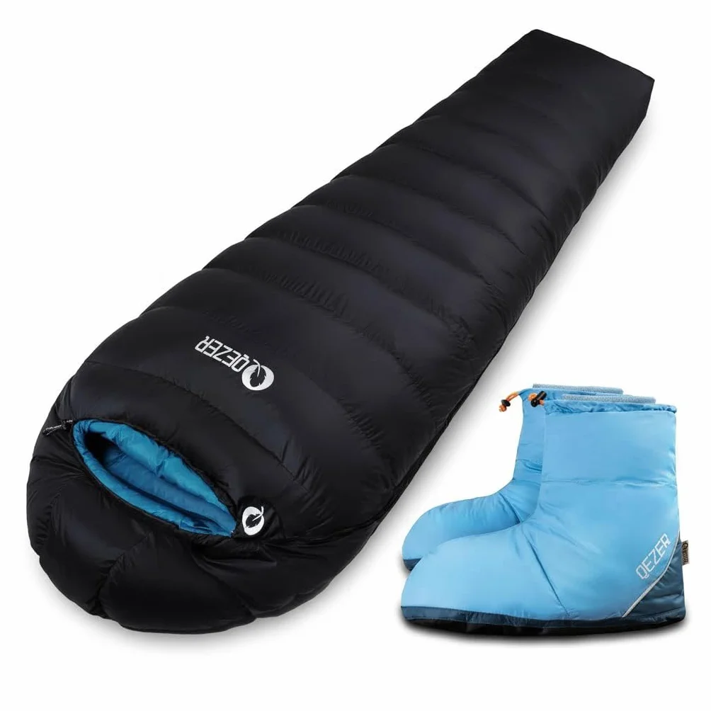 0°F Cold Weather Sleeping Bag for Adults, Lightweight Backpacking Bag with Down Booties for Men and Women Keep Warm