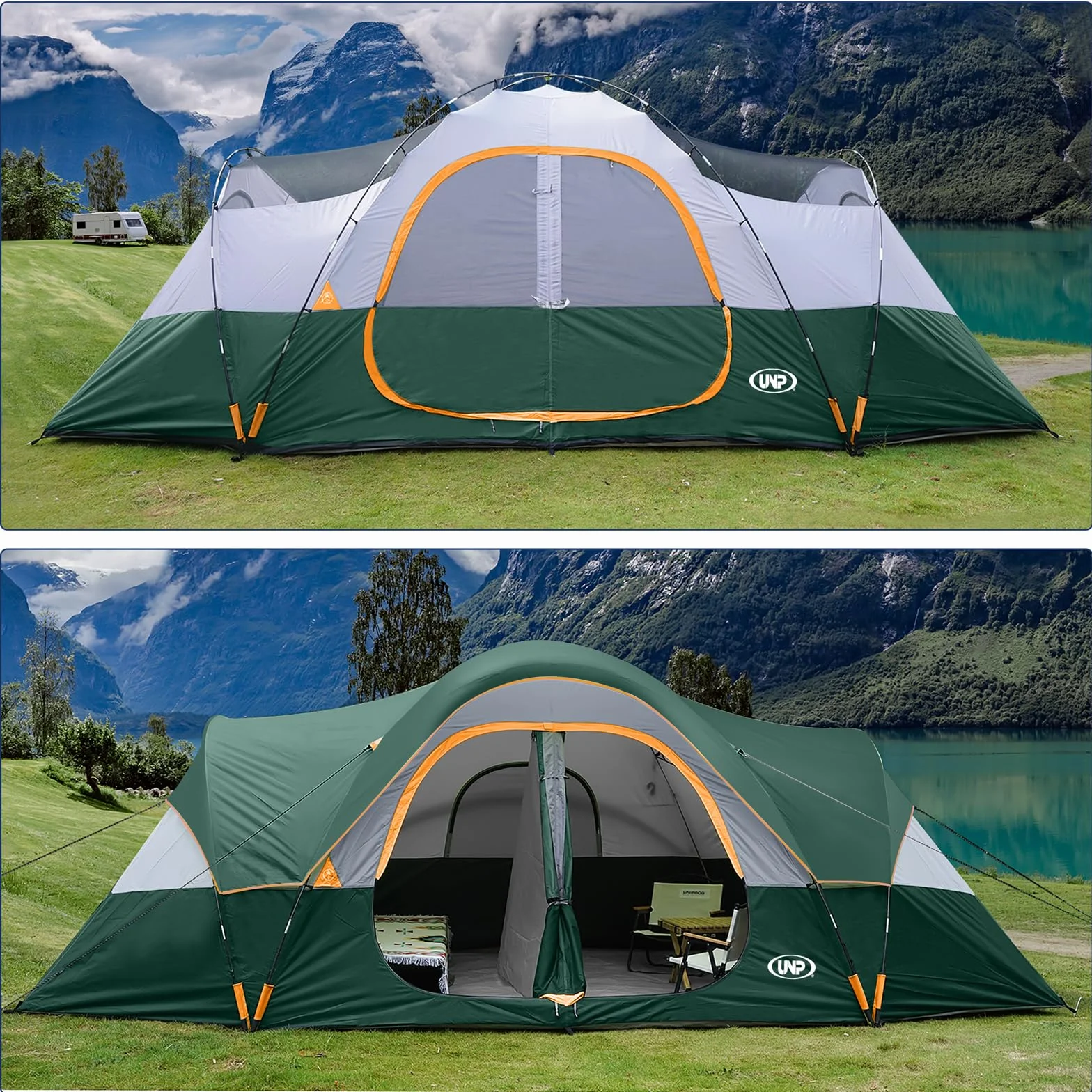 10 Person Tents for Camping Family Outdoor Camping Tent | 2 Rooms with Rainfly, Waterproof 5 Large Mesh Windows Size 18ft x 9ft x78in