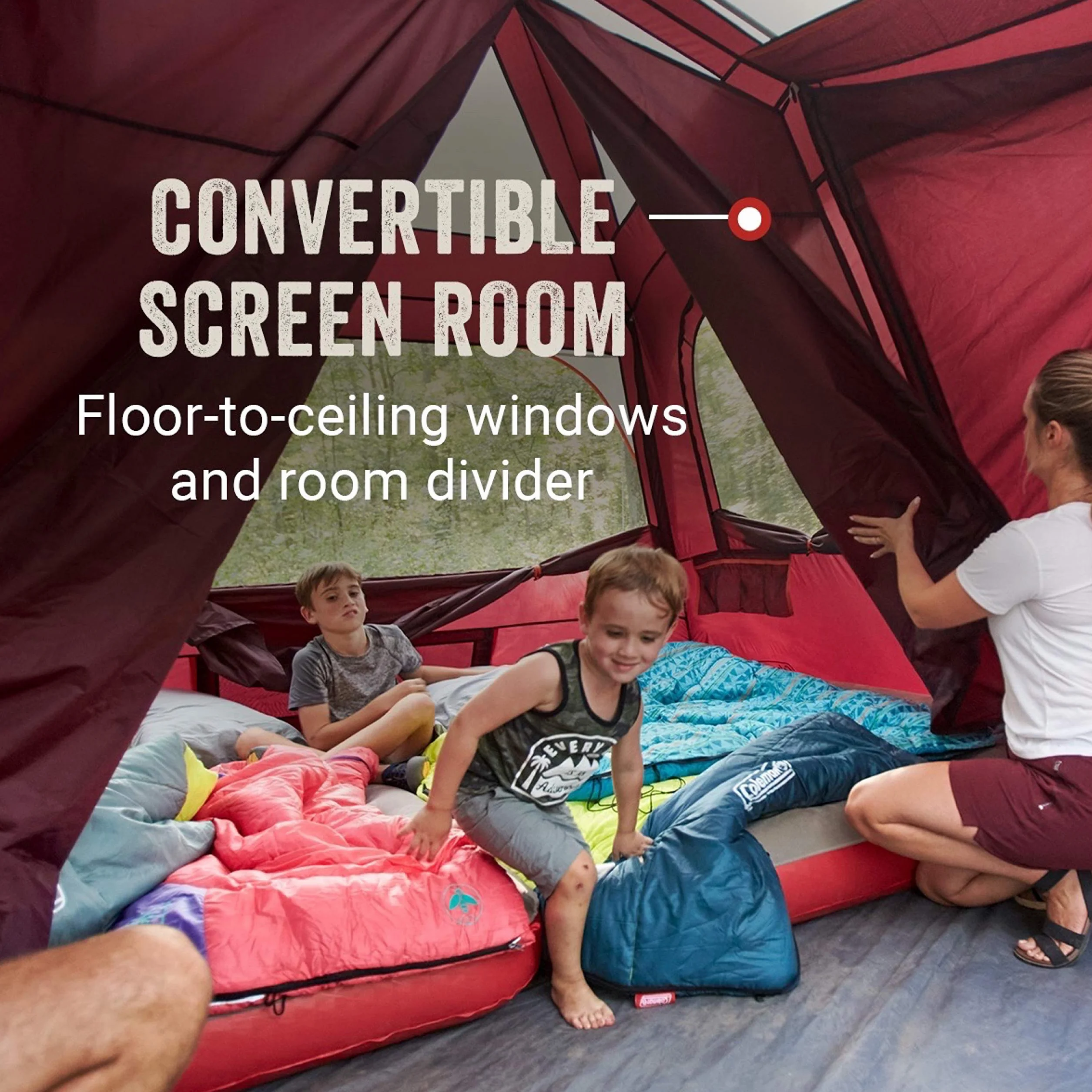 Skylodge Family Tent, Weatherproof XL Tent with Rainfly & Room Divider, Fits 4 Queen-Sized Airbeds, Made of PFAS-Free Materials