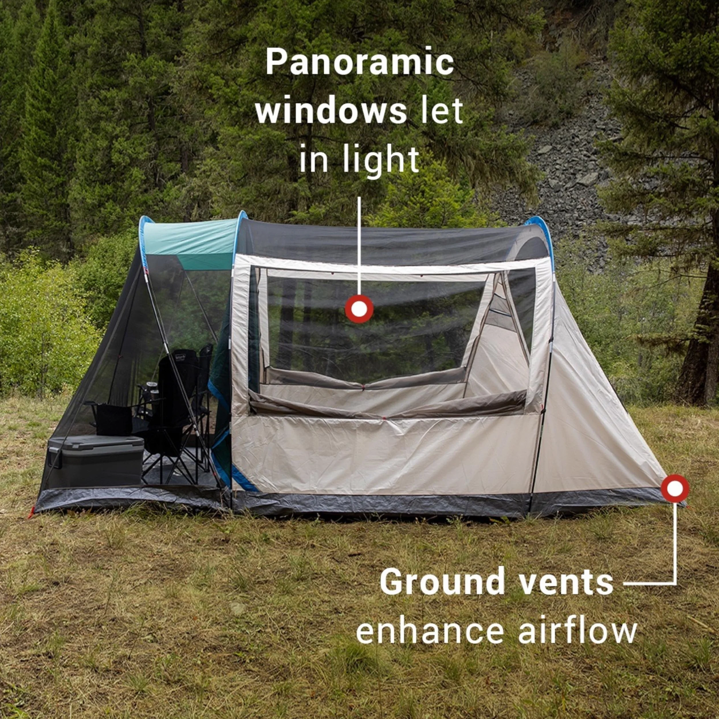 Weatherproof 4-Person Cabin Tent with Screened Porch, Screen Room Adds 35% More Space, Rainfly Included, 10-Minute Setup