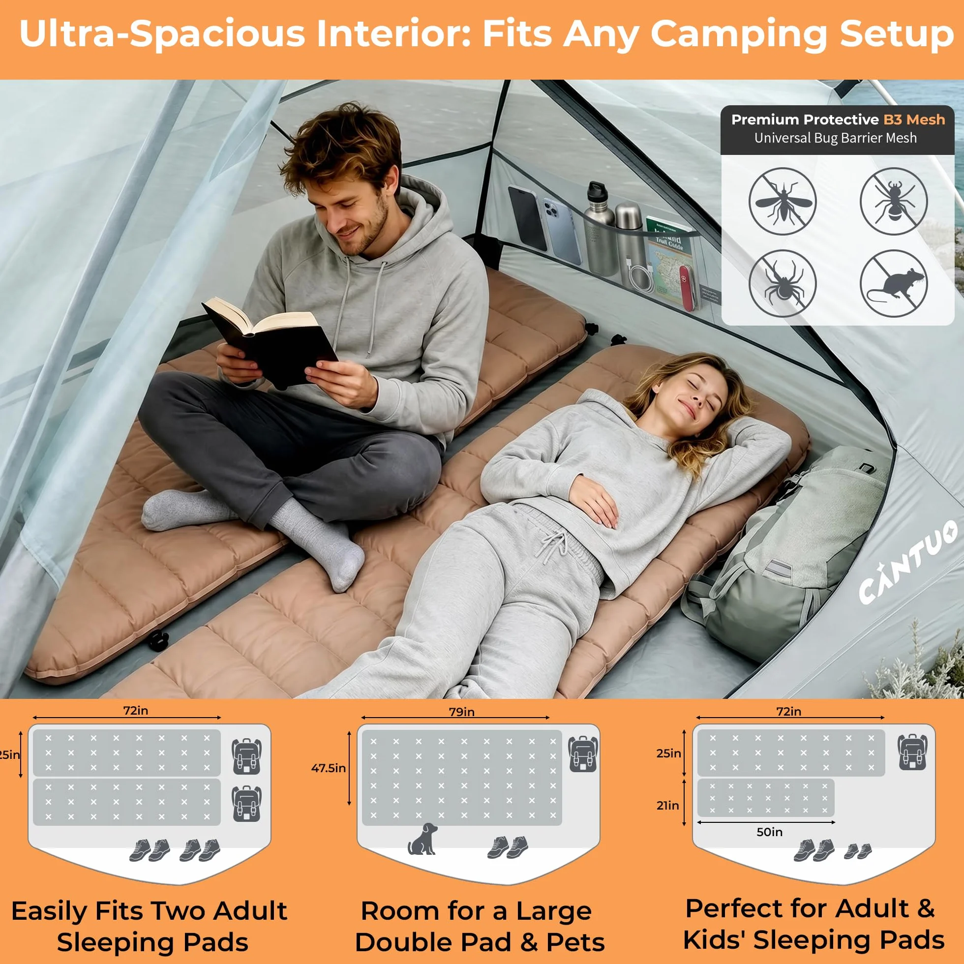 2/3 Person Tent Backpacking Tent with Footprint Ultralight 20D Nylon 4000mm Waterproof & Windproof Two Person Tent