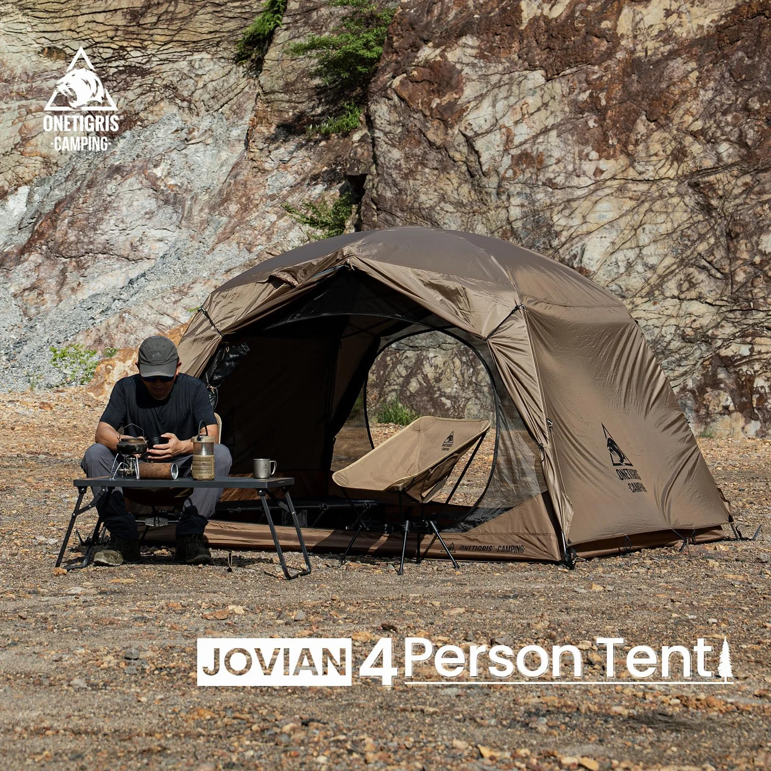 JOVIAN 4 Person Camping Tent 3 Season Family Shelter Easy Setup Outdoor Backpacking with 2000mm Outer Rainfly, 5000mm Bottom & Waterproof Floor Mat