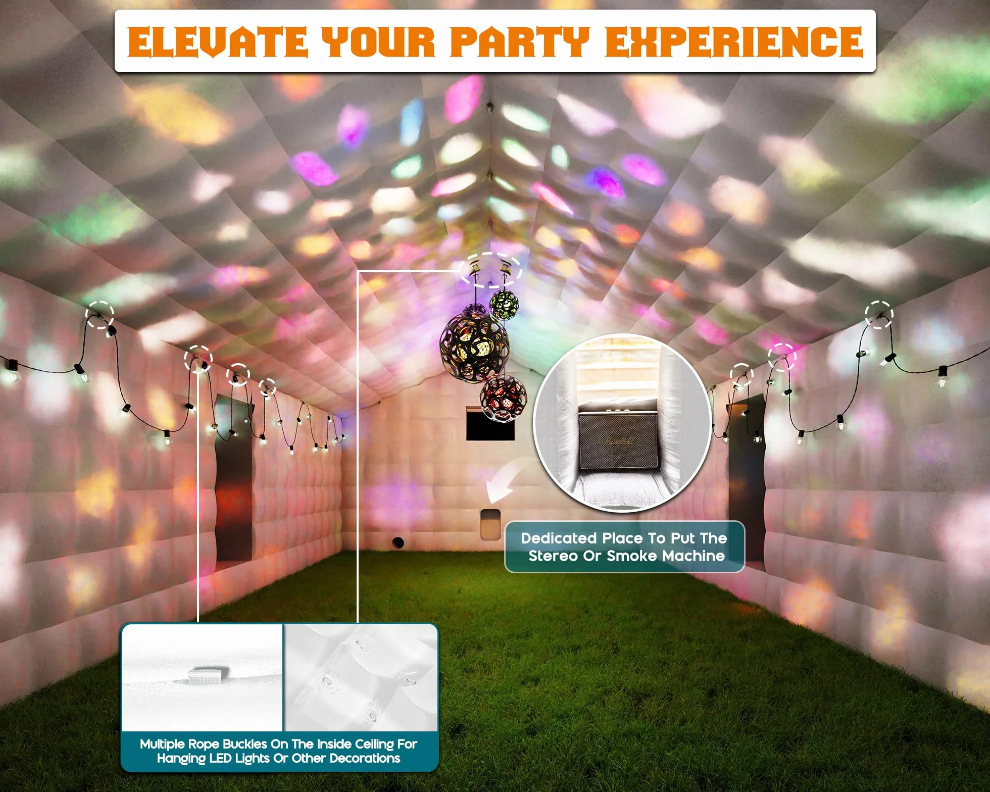 39x20x14 FT Large Inflatable Nightclub Tent for Adults with Pavilion Rest Area, Black Inflatable Night Club Gazebo with 2 Side Doors & Logo Area for Wedding, Birthday, Backyard Events, White