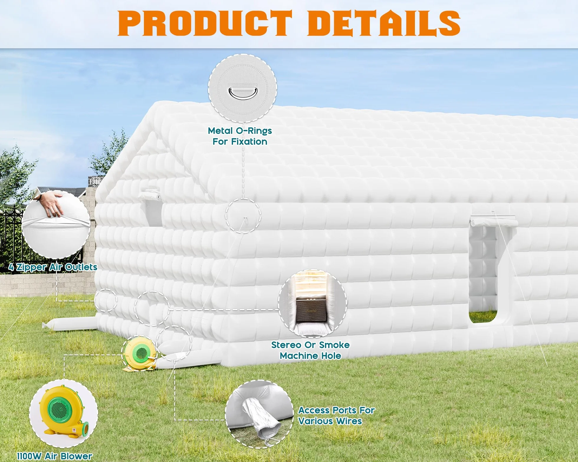 39x20x14 FT Large Inflatable Nightclub Tent for Adults with Pavilion Rest Area, Black Inflatable Night Club Gazebo with 2 Side Doors & Logo Area for Wedding, Birthday, Backyard Events, White