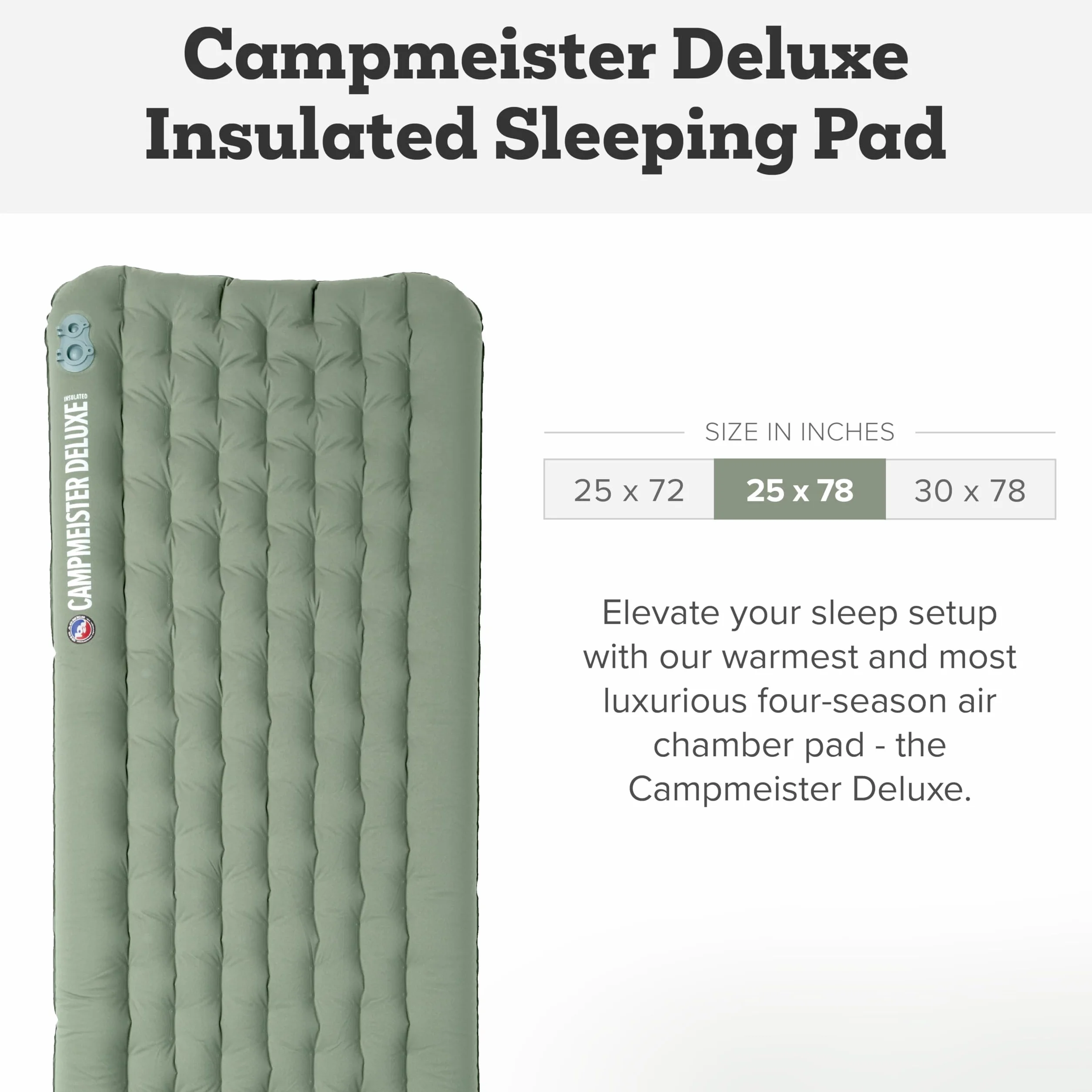 Campmeister Deluxe - Insulated Sleeping Pad, Wide Long | Built for all-season camping, backpacking, and hiking with an ultralight design, Silver insulation