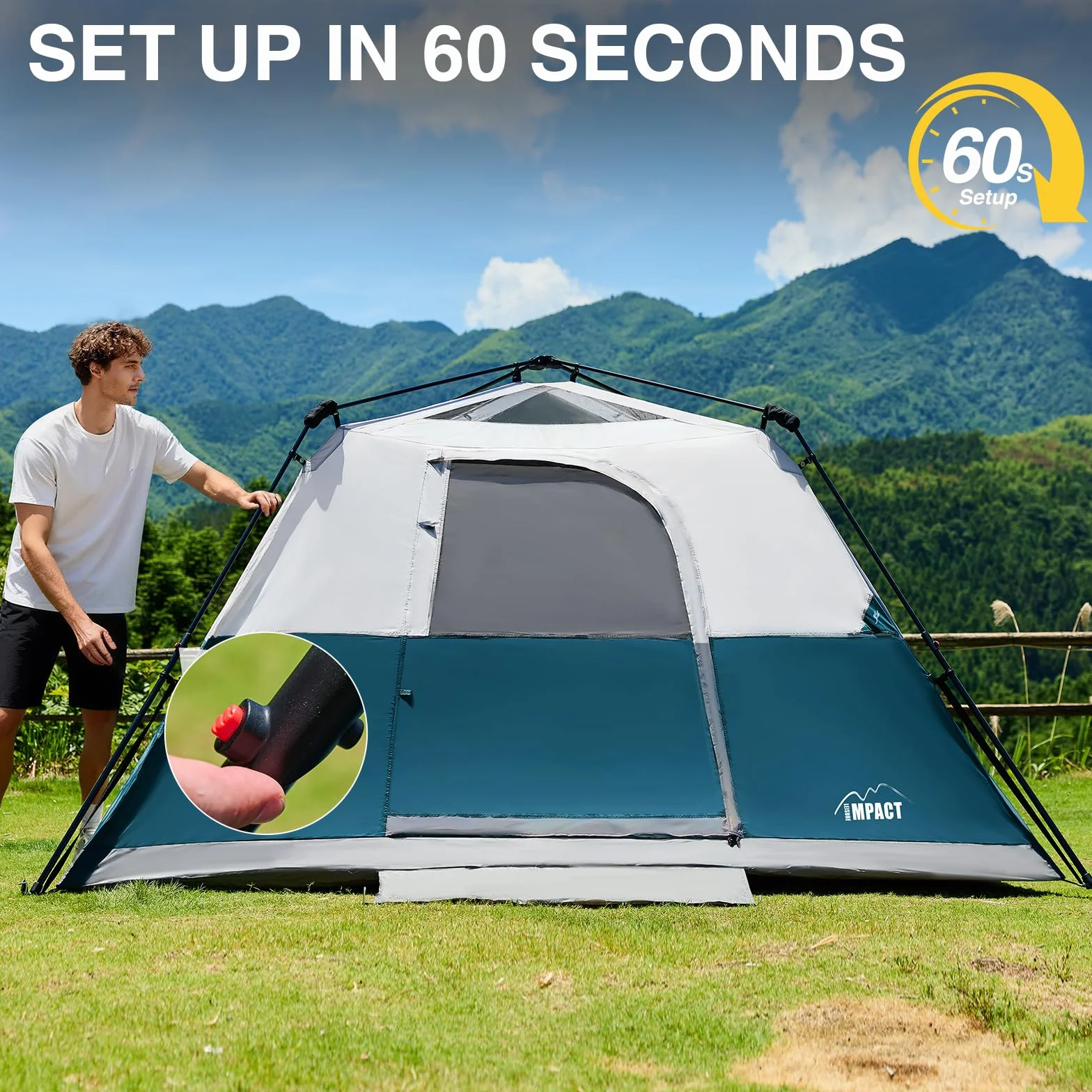 Instant 6 Person Tent for Camping with Rainfly, Under 60s Setup, 10 x 9ft | Fits 2 Queen Air Mattresses, 1200mm Waterproof, 360° Ventilation, PFAS-Free Fabric and Carry Bag for Family, Camping, Hiking