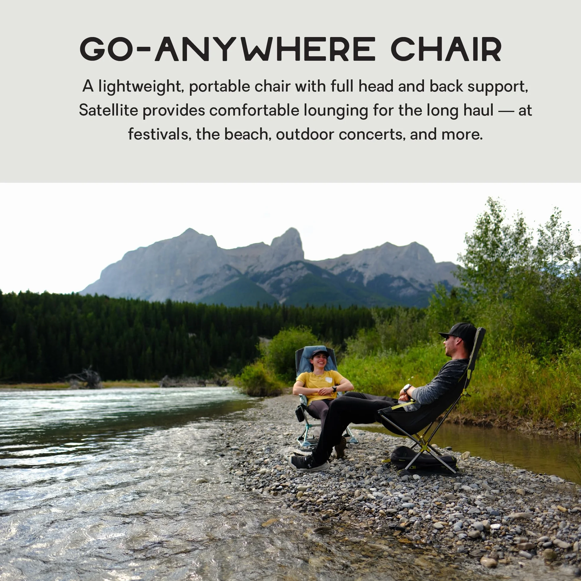 Equipment Satellite Reclining 'Anywhere' Camp Chair - Arctic/Aquifer | Lightweight, Packable, Neck Support, Platform Accessory, Sling Case