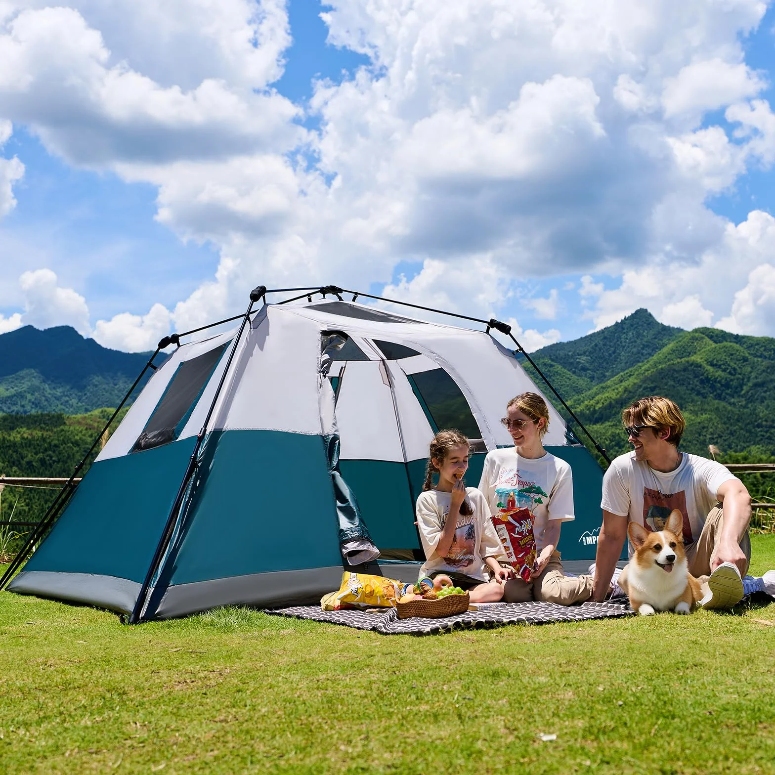 Instant 6 Person Tent for Camping with Rainfly, Under 60s Setup, 10 x 9ft | Fits 2 Queen Air Mattresses, 1200mm Waterproof, 360° Ventilation, PFAS-Free Fabric and Carry Bag for Family, Camping, Hiking