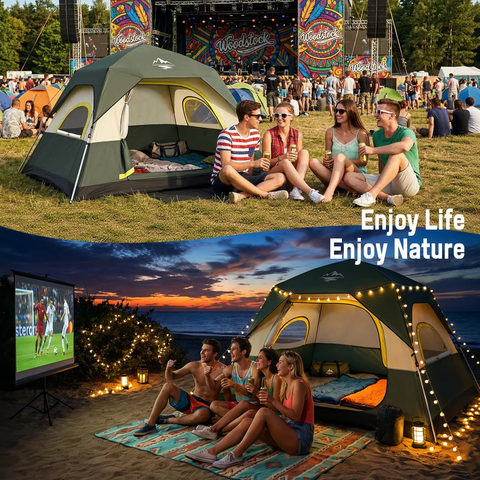 4 Person Instant Tents for Camping Setup in 50s, Cabin Tent with Rainfly | Waterproof Windproof Camping Tent, Double Layer Portable Instant Tents with Carry Bag for Family Outdoor Camping & Hiking