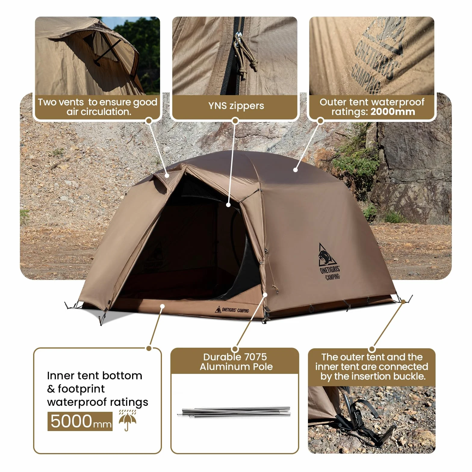 JOVIAN 4 Person Camping Tent 3 Season Family Shelter Easy Setup Outdoor Backpacking with 2000mm Outer Rainfly, 5000mm Bottom & Waterproof Floor Mat