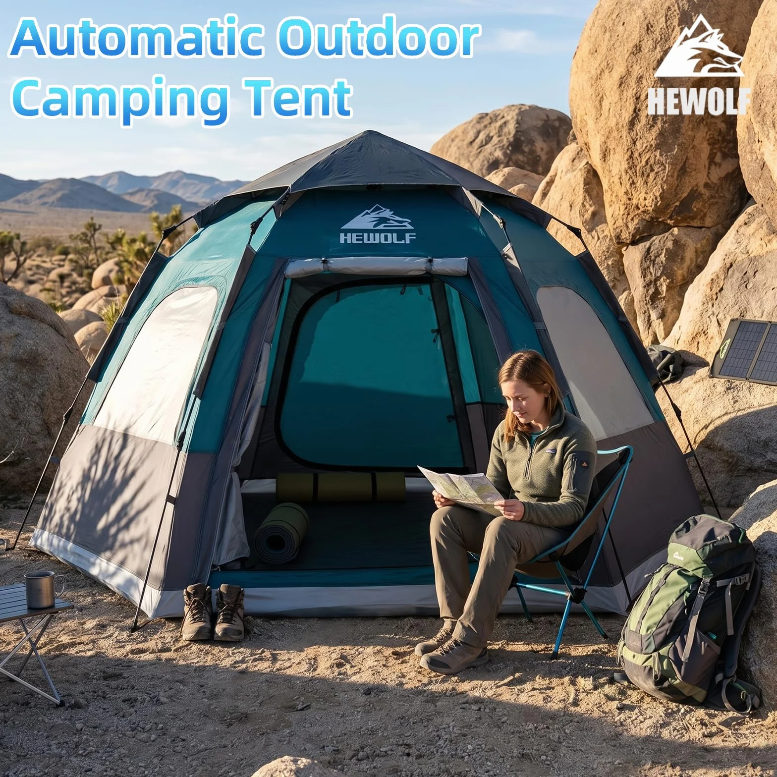 2/3/4 Person Camping Tent - Instant Pop Up Waterproof 2 Doors Tent with Easy Setup | 3-Season Hexagonal Dome Design for Family, Hiking & Traveling