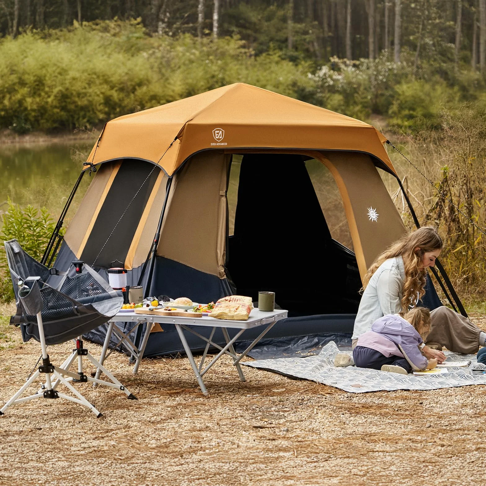 4 Person Blackout Camping Tent, 60s Easy Setup Instant Cabin Tent for Family, 4000mm Water-Resistant & UV Protection Light-Blocking Tent with Rainfly for Outdoor Travel, 8' x 7' x 59"