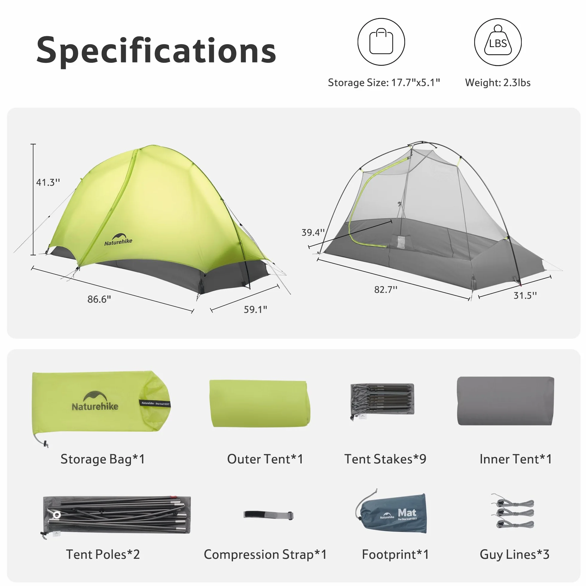 Star Trail Ultralight Backpacking Tent, 2.3lb One Person Tent, 2.76 lb 2 Person Tents for Camping