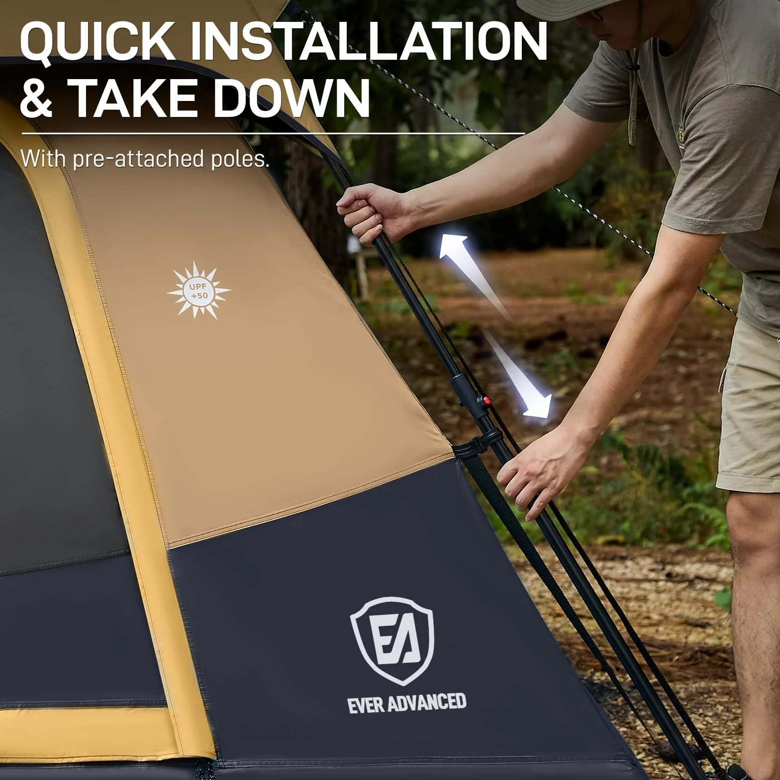 4 Person Blackout Camping Tent, 60s Easy Setup Instant Cabin Tent for Family, 4000mm Water-Resistant & UV Protection Light-Blocking Tent with Rainfly for Outdoor Travel, 8' x 7' x 59"