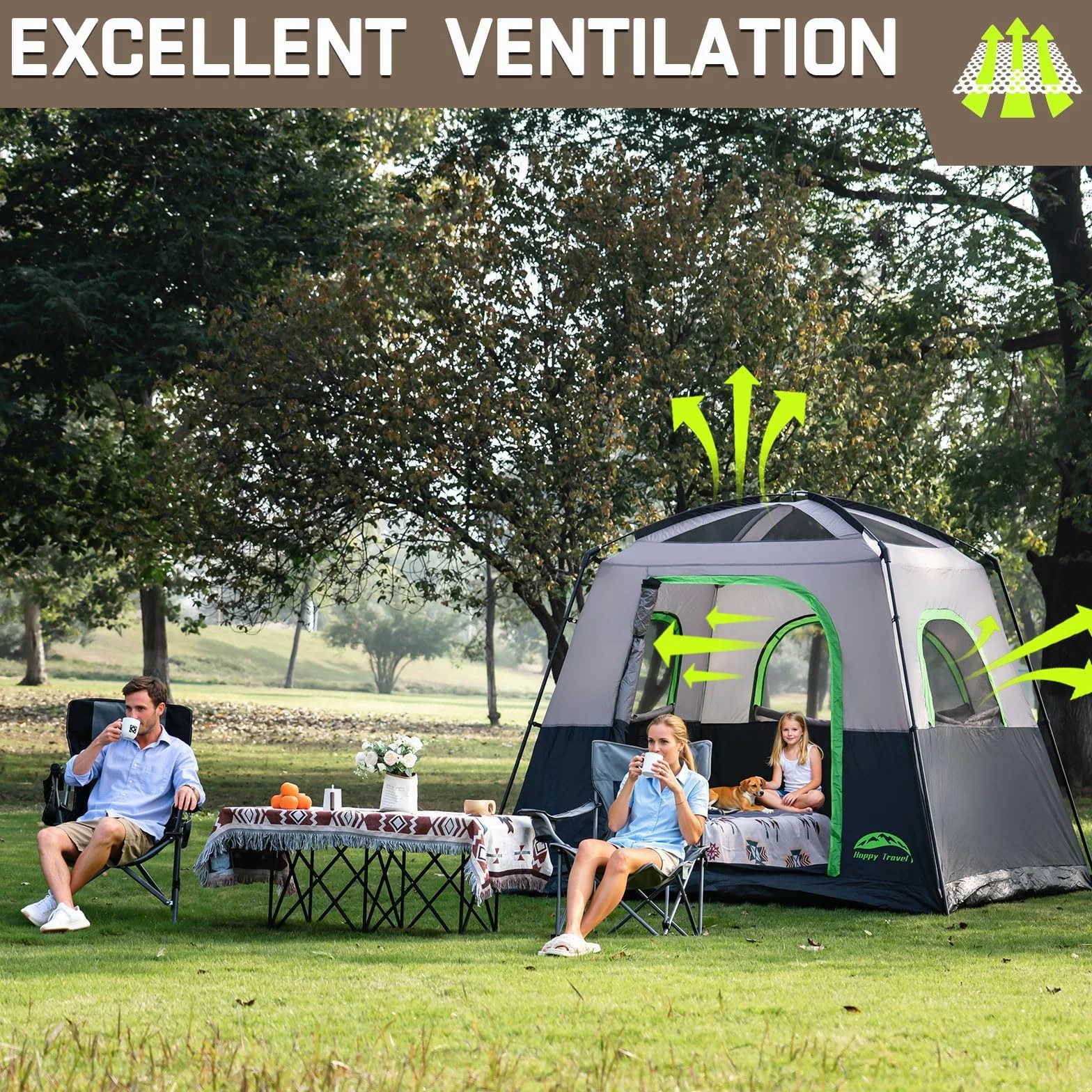 Tent 4 Person Tents for Camping, Tall Cabin Tent with Rainfly | Waterproof Portable Easy Setup Camping Tent with 4 Mesh Windows and Carry Bag for Outdoor Camping & Hiking