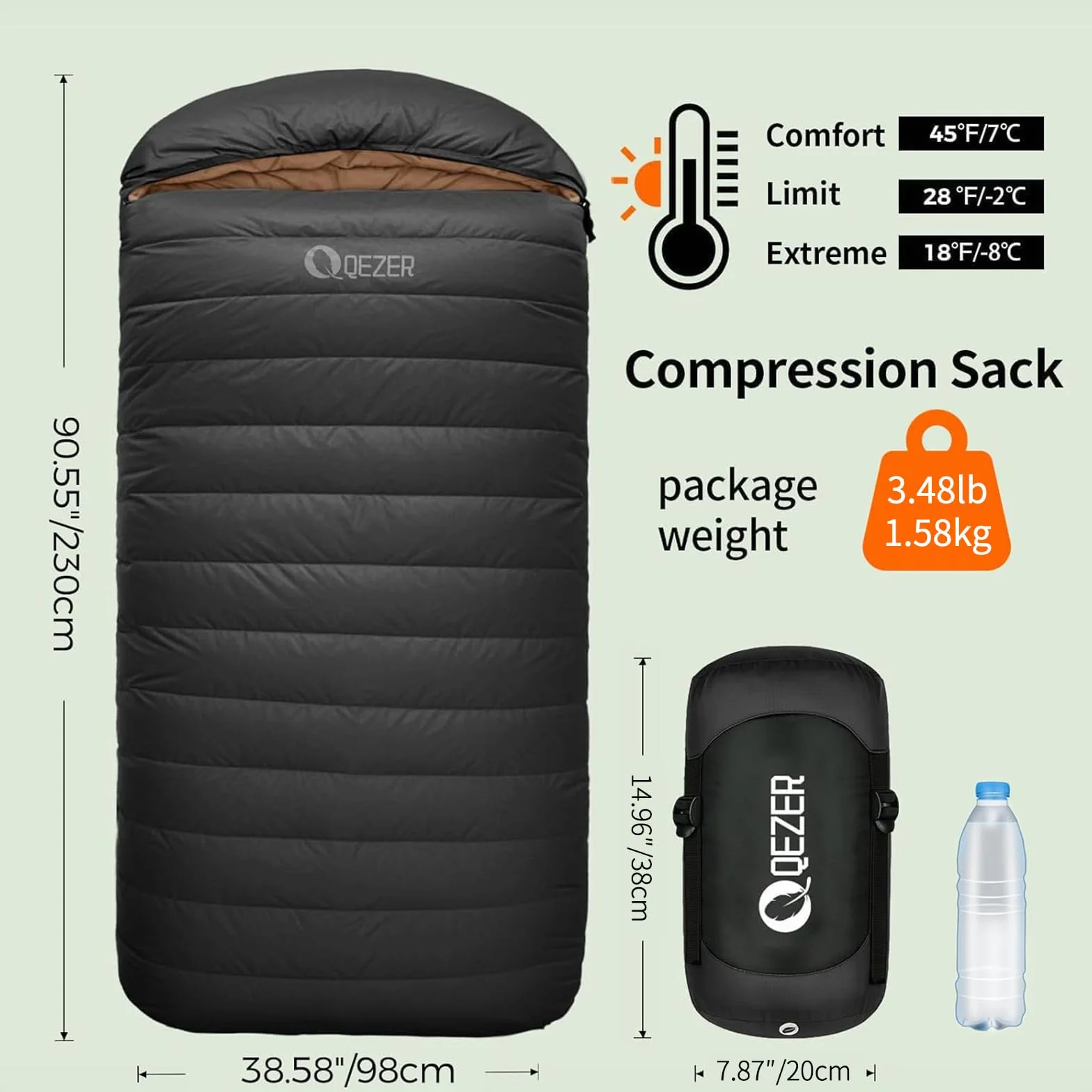 XL Down Sleeping Bag for Adults, 600 Fill Power Backpacking | XL Size, 600 Fill Power Down, Roomier Adult Fit, Ultralight Carry, Backpacking Camping Hiking, All Seasons Use