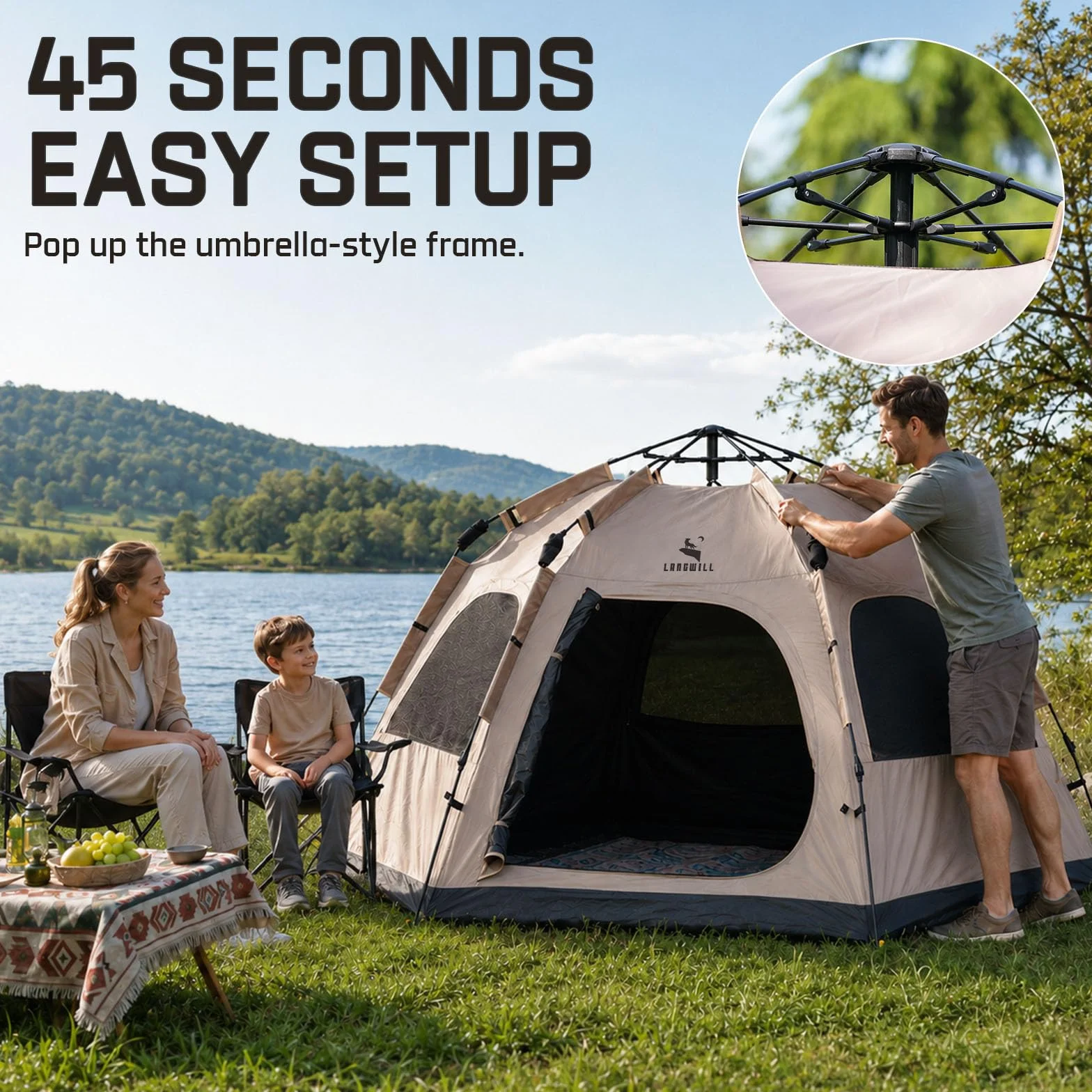 2/4 Person Blackout Easy Setup Instant Pop Up Tents for Camping | 45s Quick Setup Automatic Camping Tent, 3000mm Water-Resistant & UV Protection, Light-Blocking Dome Tent with Rainfly