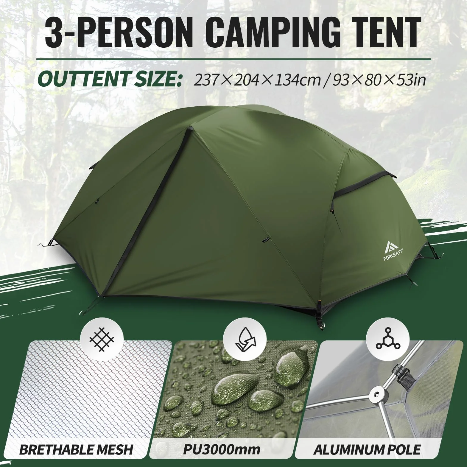 Tent for 2 and 3 Person is Waterproof and Windproof, Camping Tent for 3 to 4 Seasons,Lightweight Aluminum Pole Backpacking Tent Can be Set Up Quickly,Great for Hiking