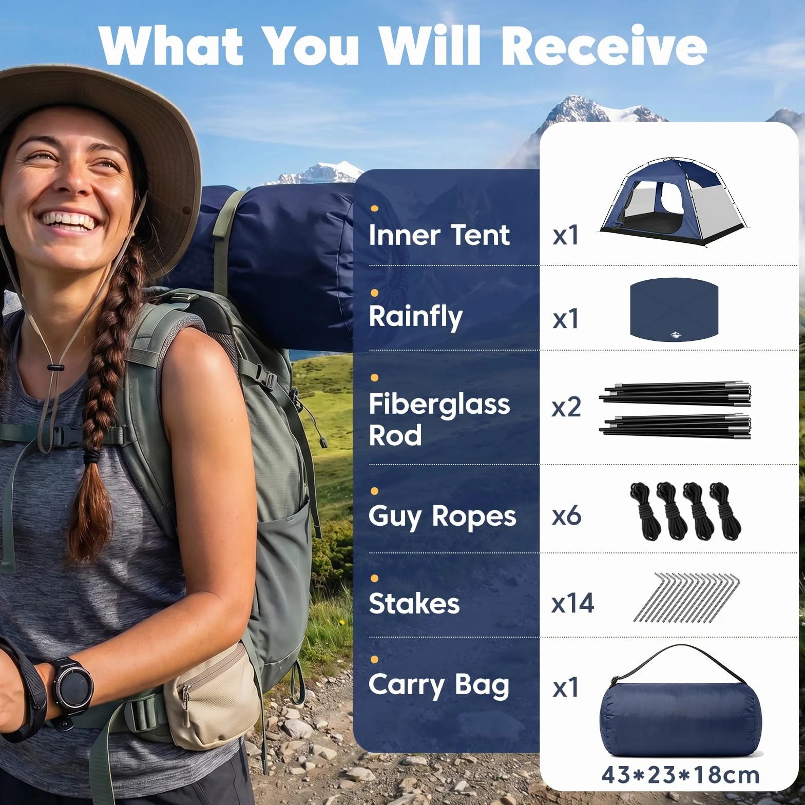 4 Person Tents for Camping Waterproof, Windproof Dome Tent with Rainfly, Easy Setup Portable Tent for Outdoor Camping