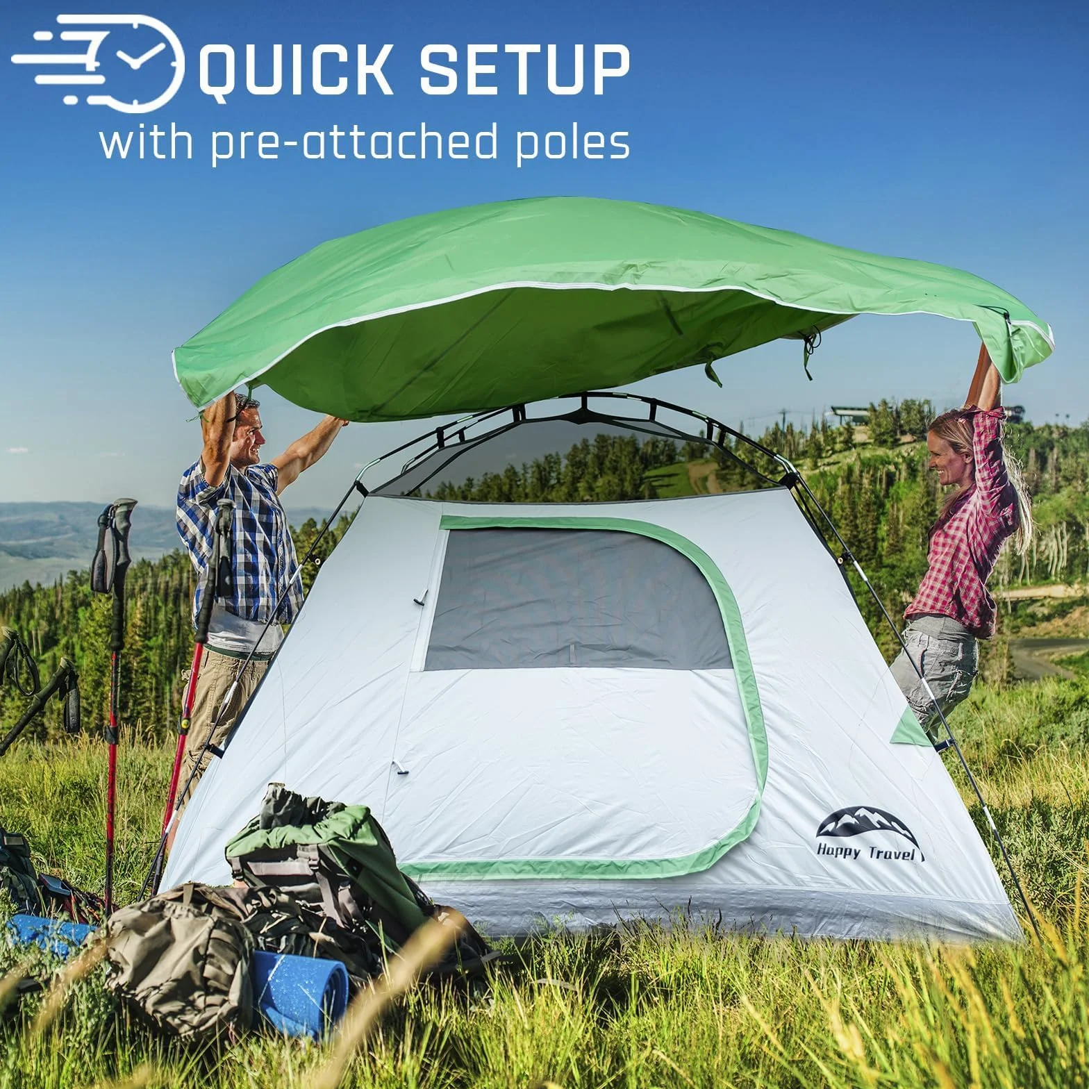 Camping Tent, 4/6 Person Dome Tents for Camping with Rainfly | Waterproof Clip Easy Setup Portable Family Tent with Mesh Windows, 20% More Headroom Backpacking Tents for Camping & Hiking