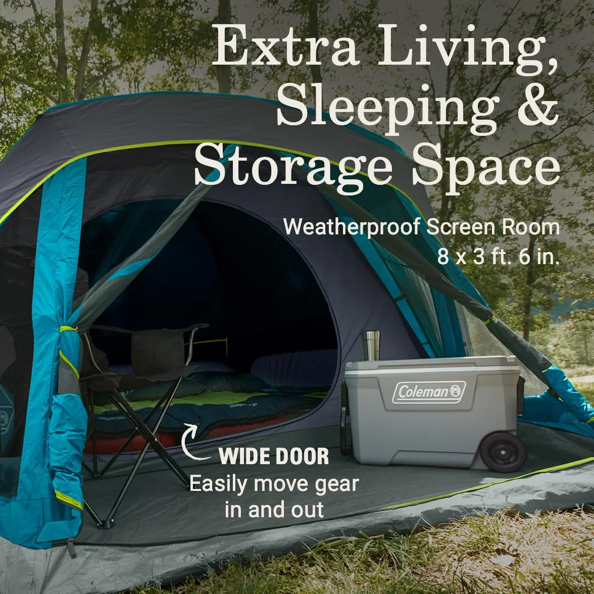 Skydome Dark Room Camping Tent with Screen Porch & 5-Minute Setup, Weatherproof Tent Blocks 90% of Sunlight, Rainfly & Carry Bag Included, Made of PFAS-Free Materials