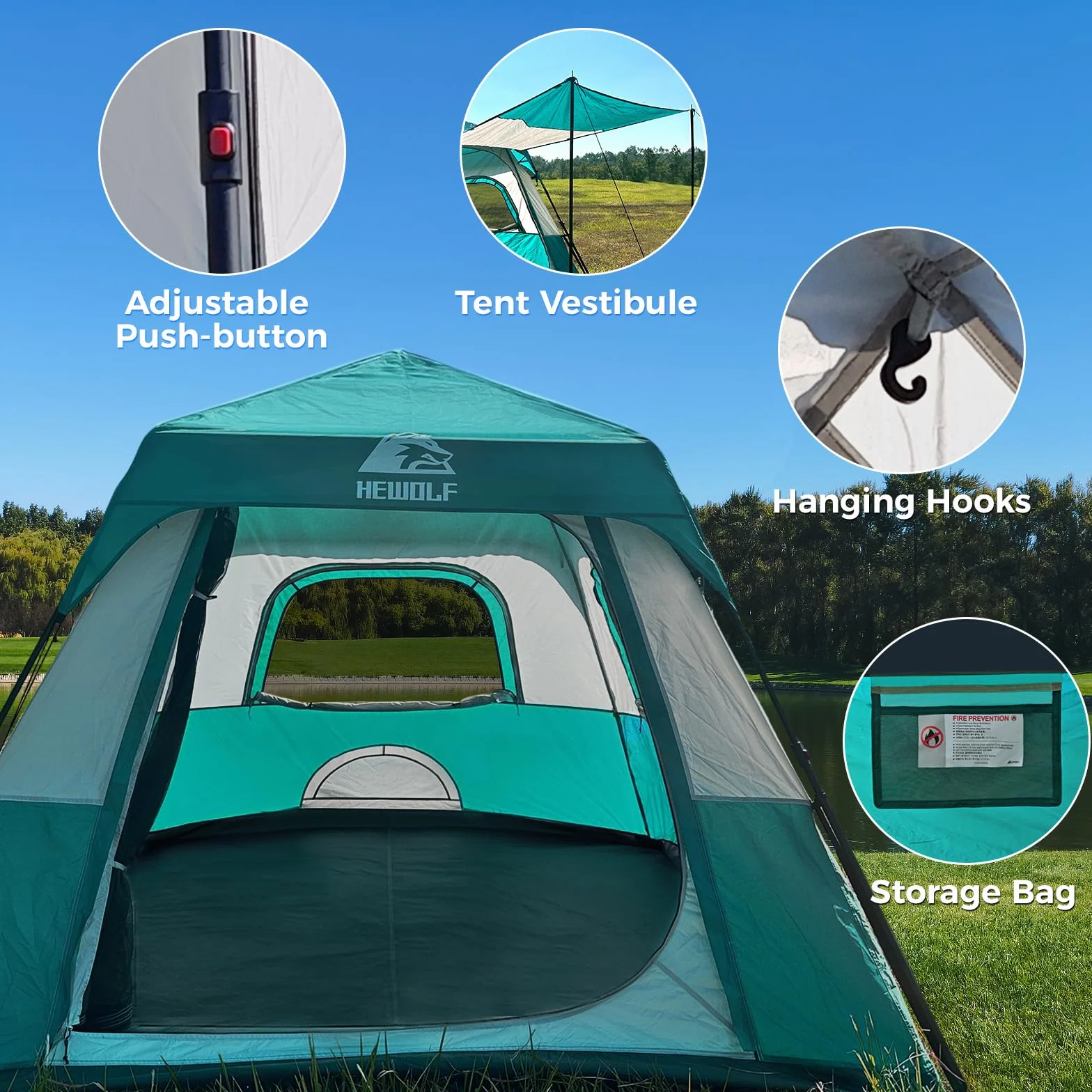 Instant Tent for 4-6 Person Camping, Waterproof Easy Pop Up Tent Sets Up in 60 Seconds for Family Outdoor Hiking & Backpacking with Carry Bag