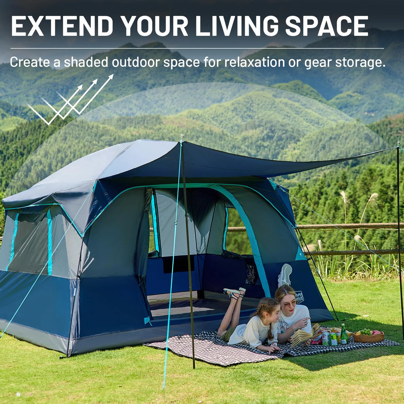 6 Person Camping Tent, Large Family Tents Cabin Tent with Vestibule and Storage Pockets, Waterproof PU2000mm Tent for Camping Accessories