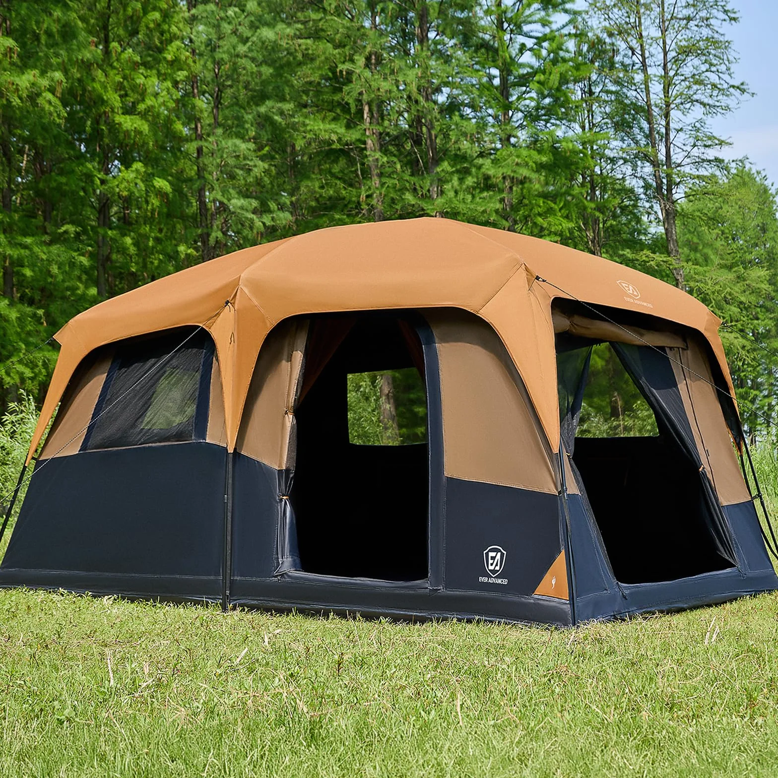 10 Person Camping Blackout Design Tent, Multi Room Tent for Family, Large Tents with Rainfly and Carry Bag, 2 Doors, Water-Resistant, 14ft x 10ft x 84in