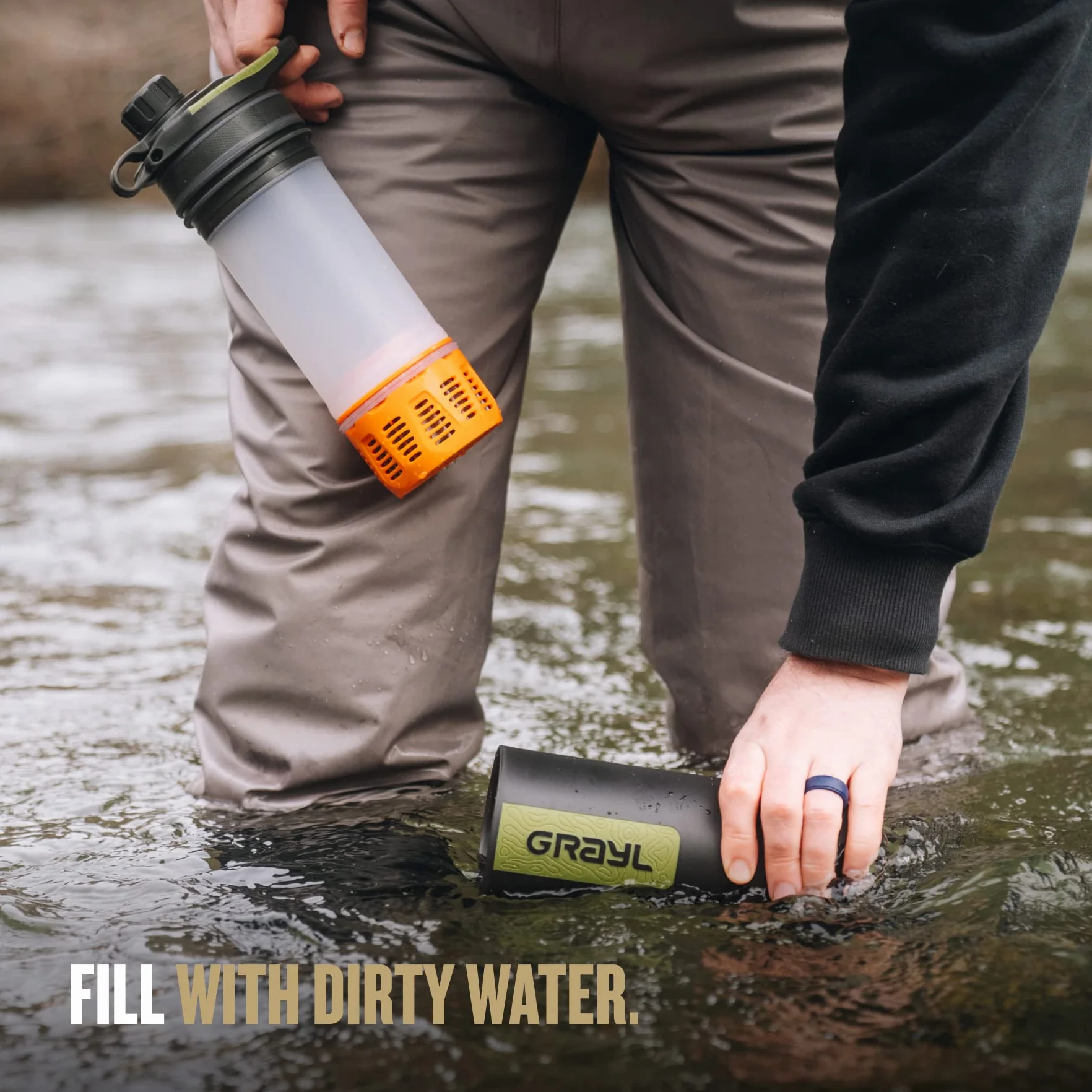 GeoPress 24 oz Water Purifier & Water Filter Bottle, Black Camo | Purifies & Filters Water in 8 Seconds for Hiking, Backpacking, Camping, Survival & Travel, Removes Viruses & Bacteria