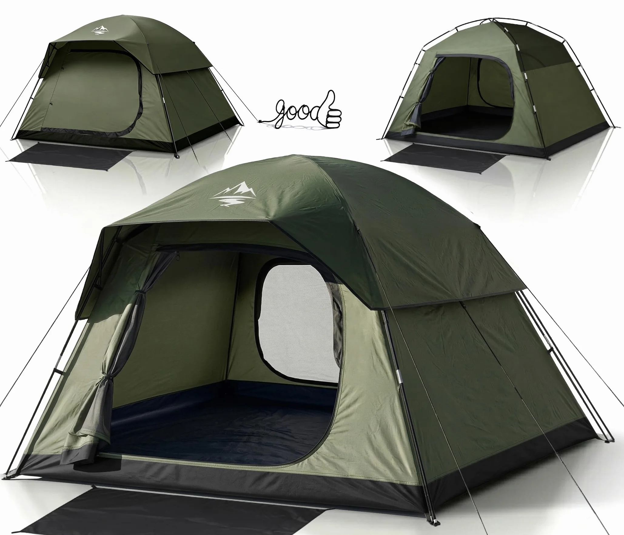 Tent 4 Person Tents for Camping with 2 Doors & Rainfly | Portable Waterproof & Windproof Tents, Large Mesh Ventilation, Easy Setup Family Tent for Camping, Hiking and Backpacking