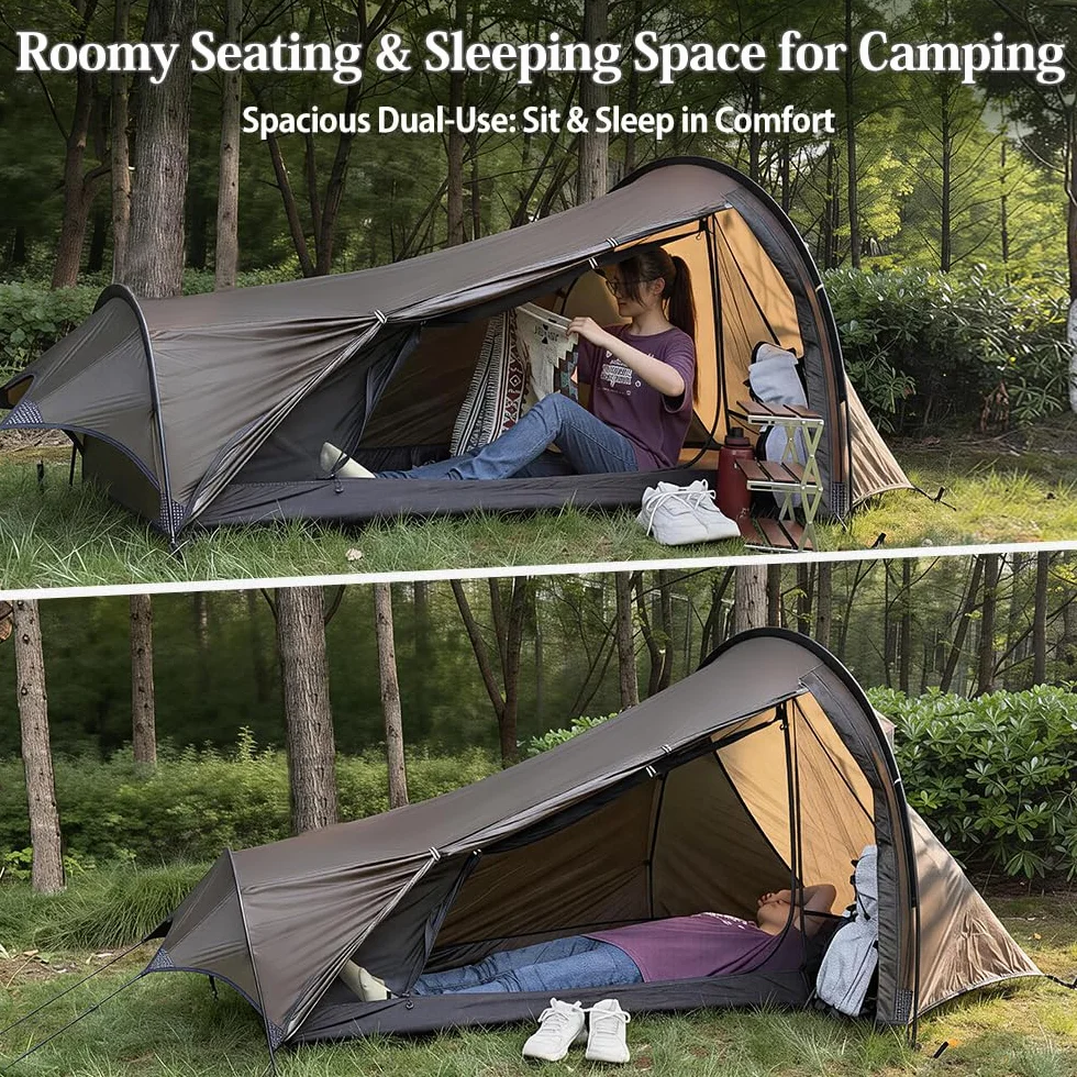 15D Nylon Ultralight Bivy Tent, Waterproof 1 Person Camping Tent, Single Man Backpacking Tent for Survival Bicycle Motorcycle Hiking