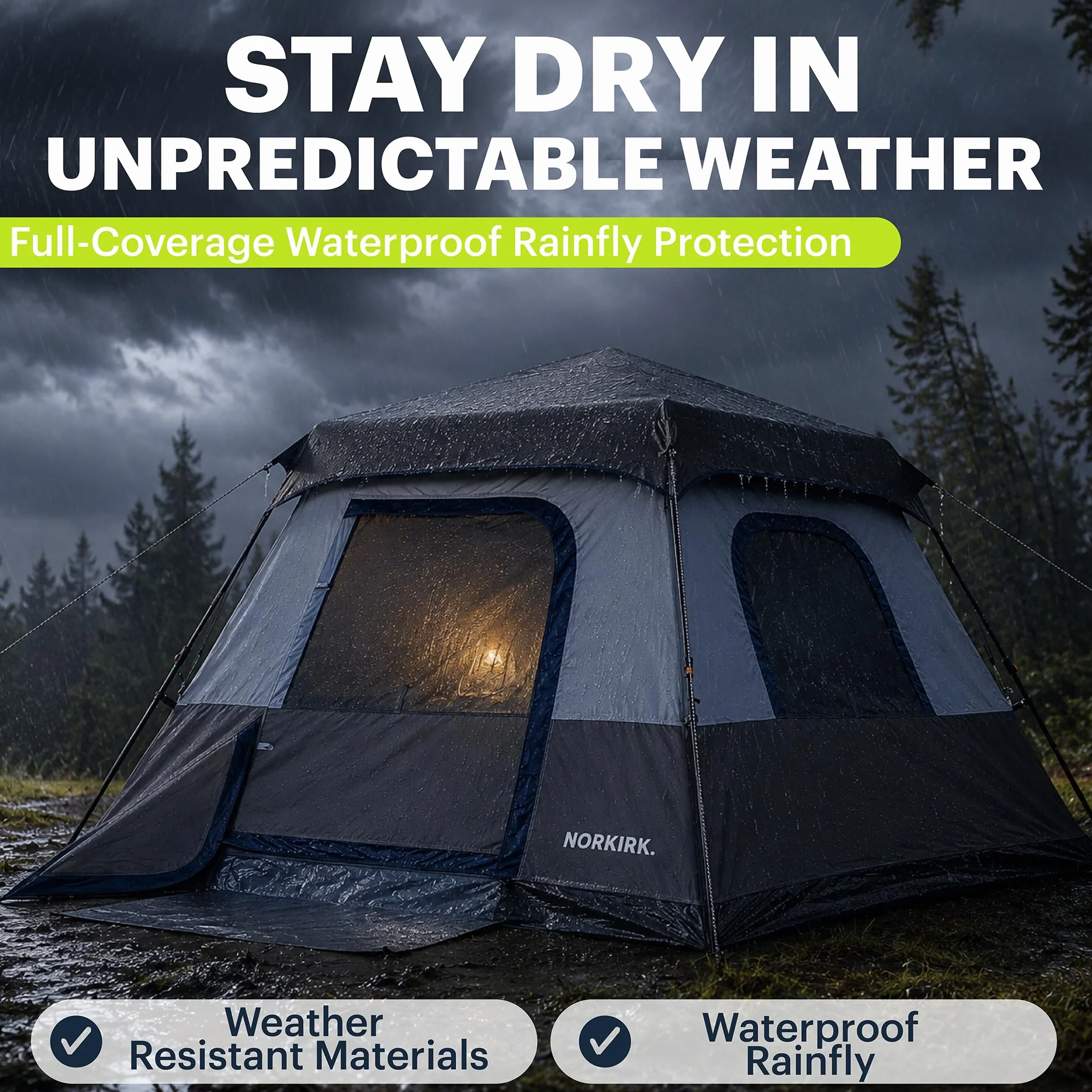 Instant 4-Person Camping Tent — Quick Pop-Up Outdoor Shelter with Waterproof Rainfly, Ventilated Mesh Windows, Zippered Doors & Carry Bag for Hiking, Backpacking, Beach