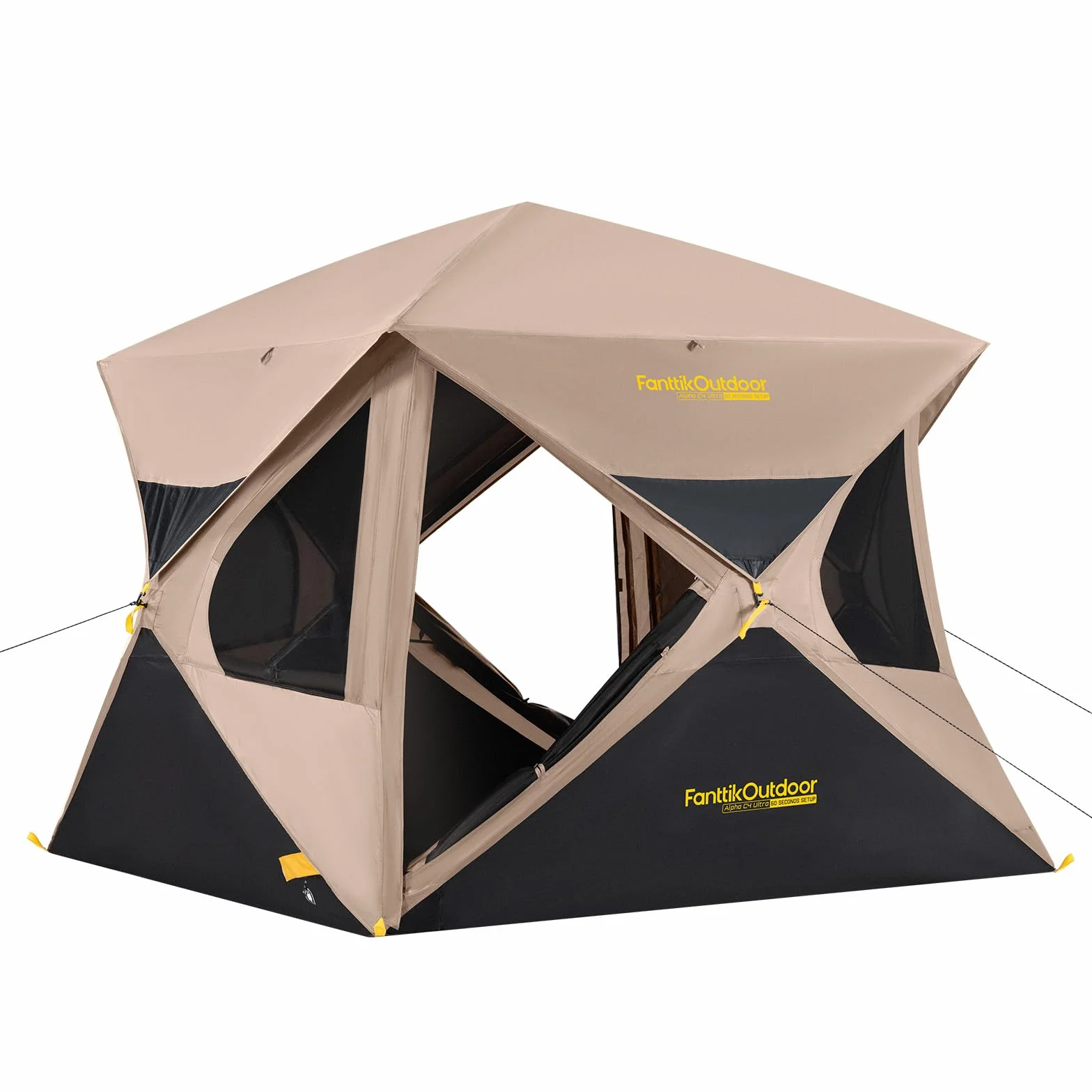 Alpha C4 Ultra Camping Tent 4 Person Pop Up Instant Cabin Setup in 60 Seconds Portable Hub Tent with Rainfly & Windproof for Outdoor Camping & Overlanding
