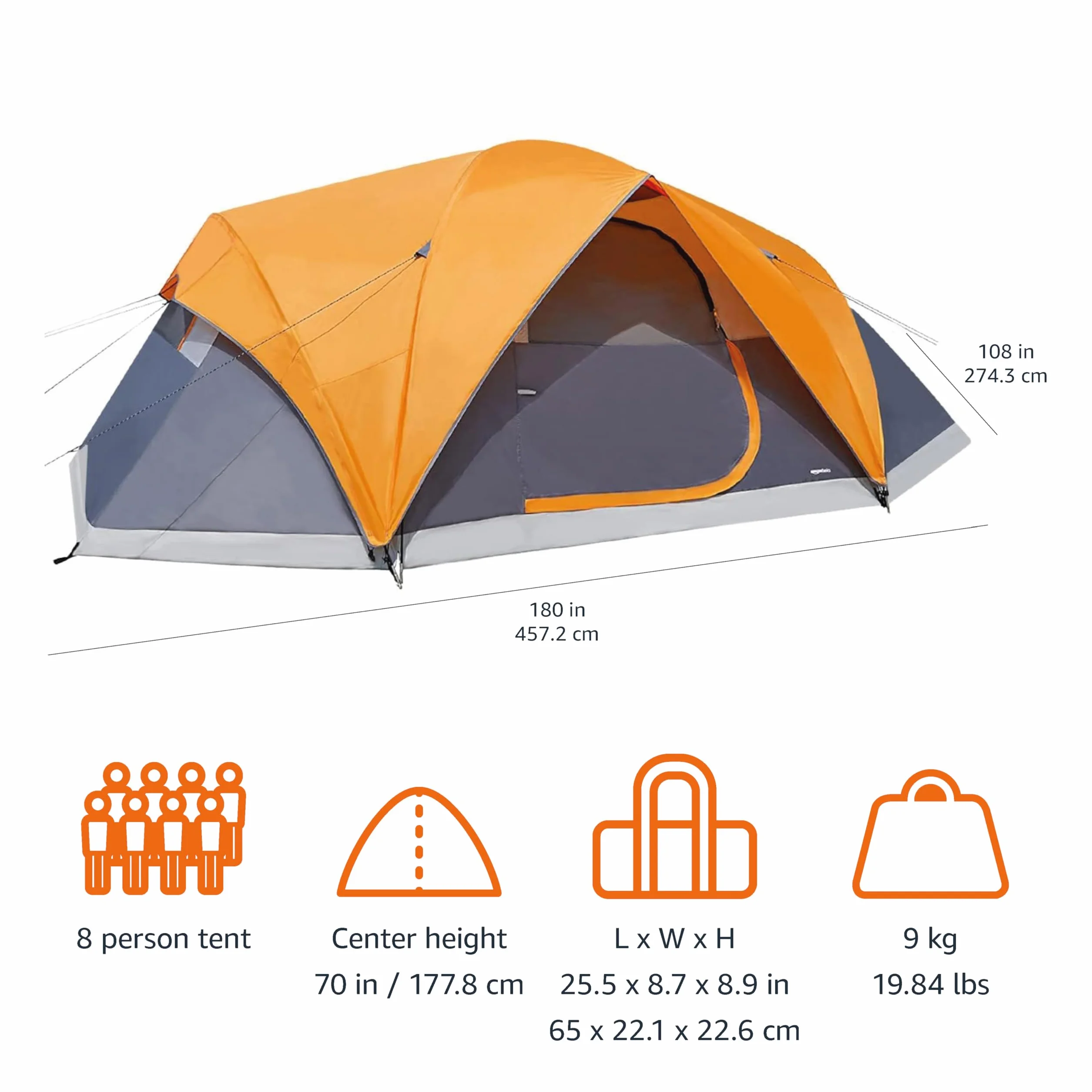Camping Tent, 3-Season Dome Design with Rainfly
