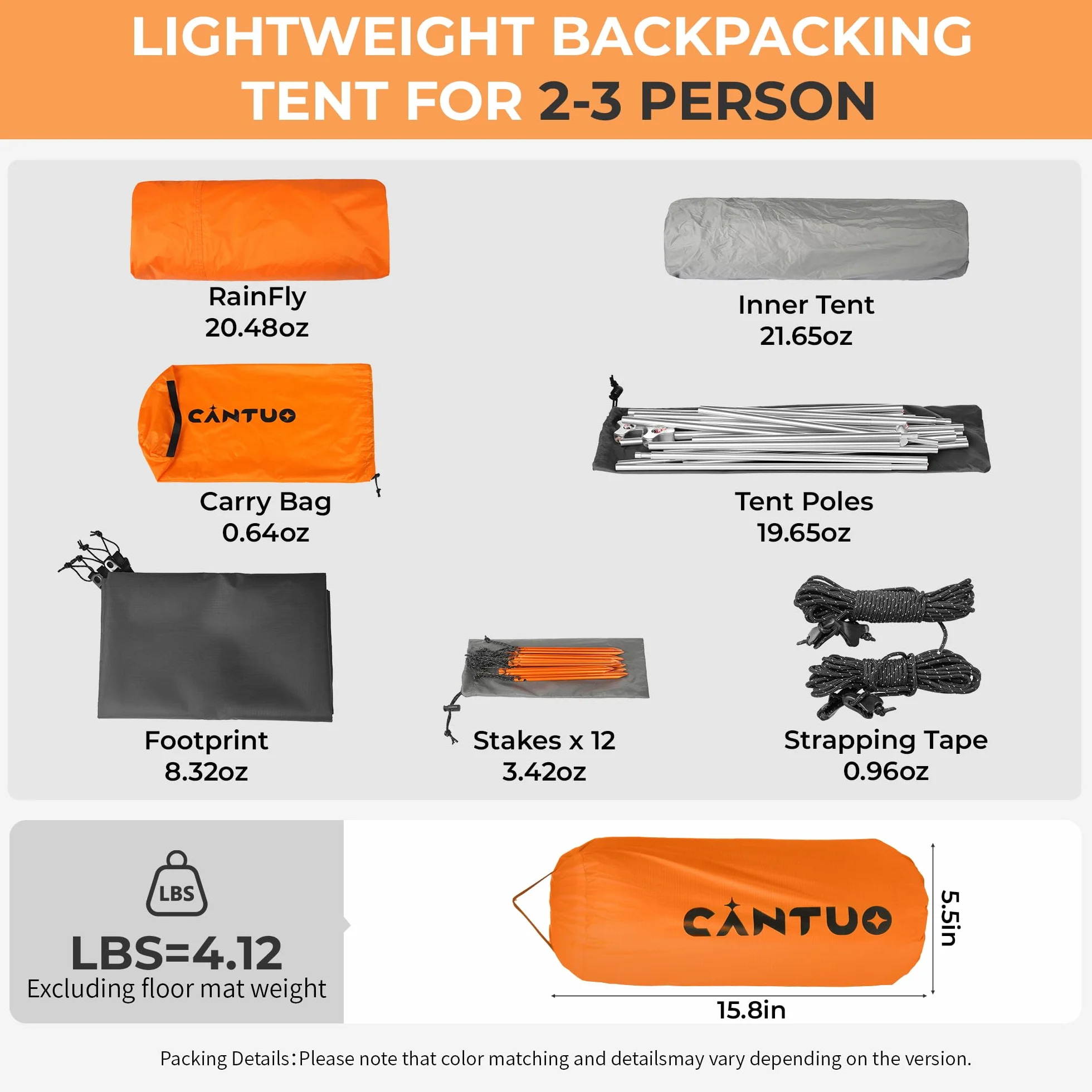 2/3 Person Tent Backpacking Tent with Footprint Ultralight 20D Nylon 4000mm Waterproof & Windproof Two Person Tent