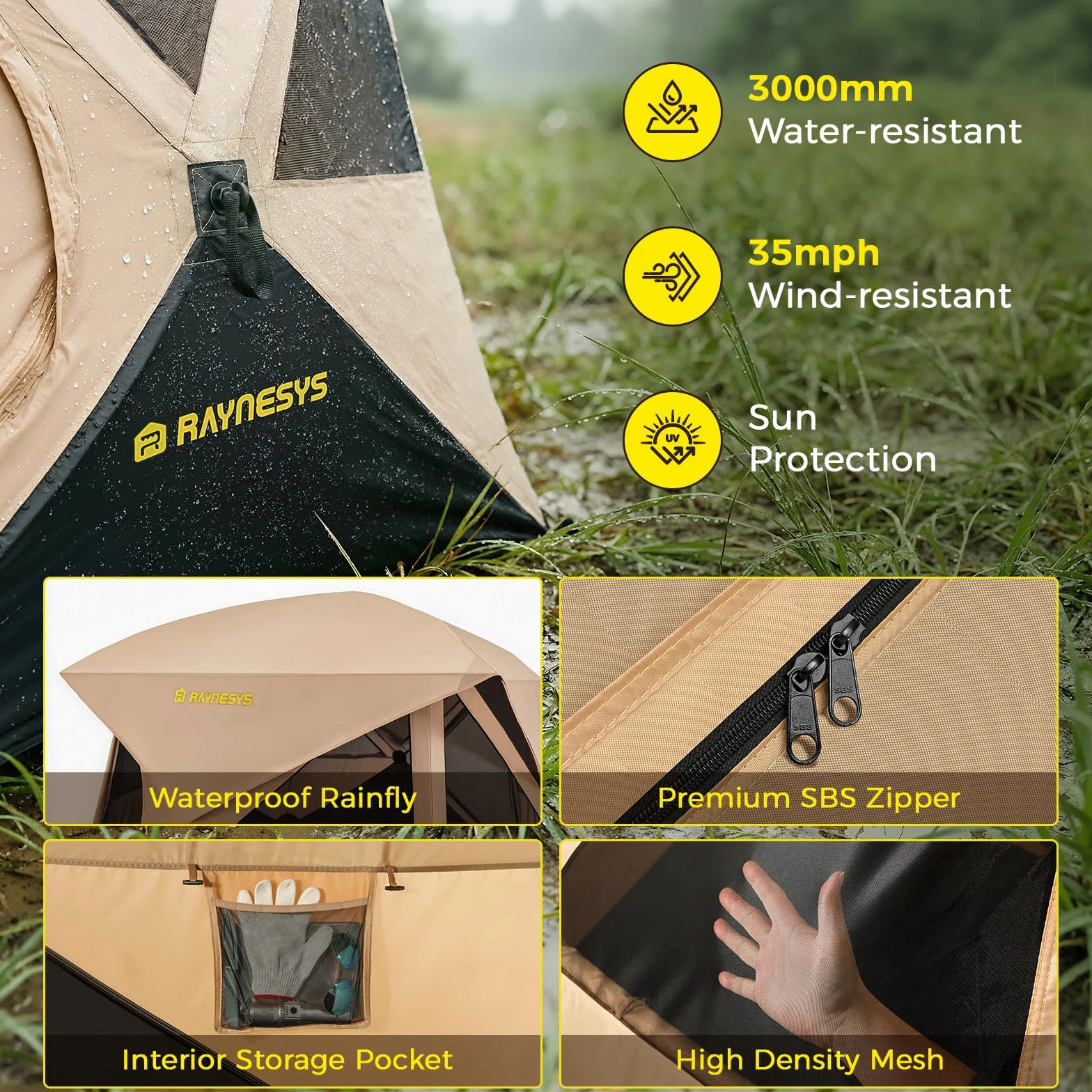 4 Person Camping Tent, Setup in 60 Seconds, Waterproof,Pop up Tents | Instant setup in 60 Seconds,Spacious Interior,3000mm waterproof Camping tent,Instant Cabin Tents with Carry Bag