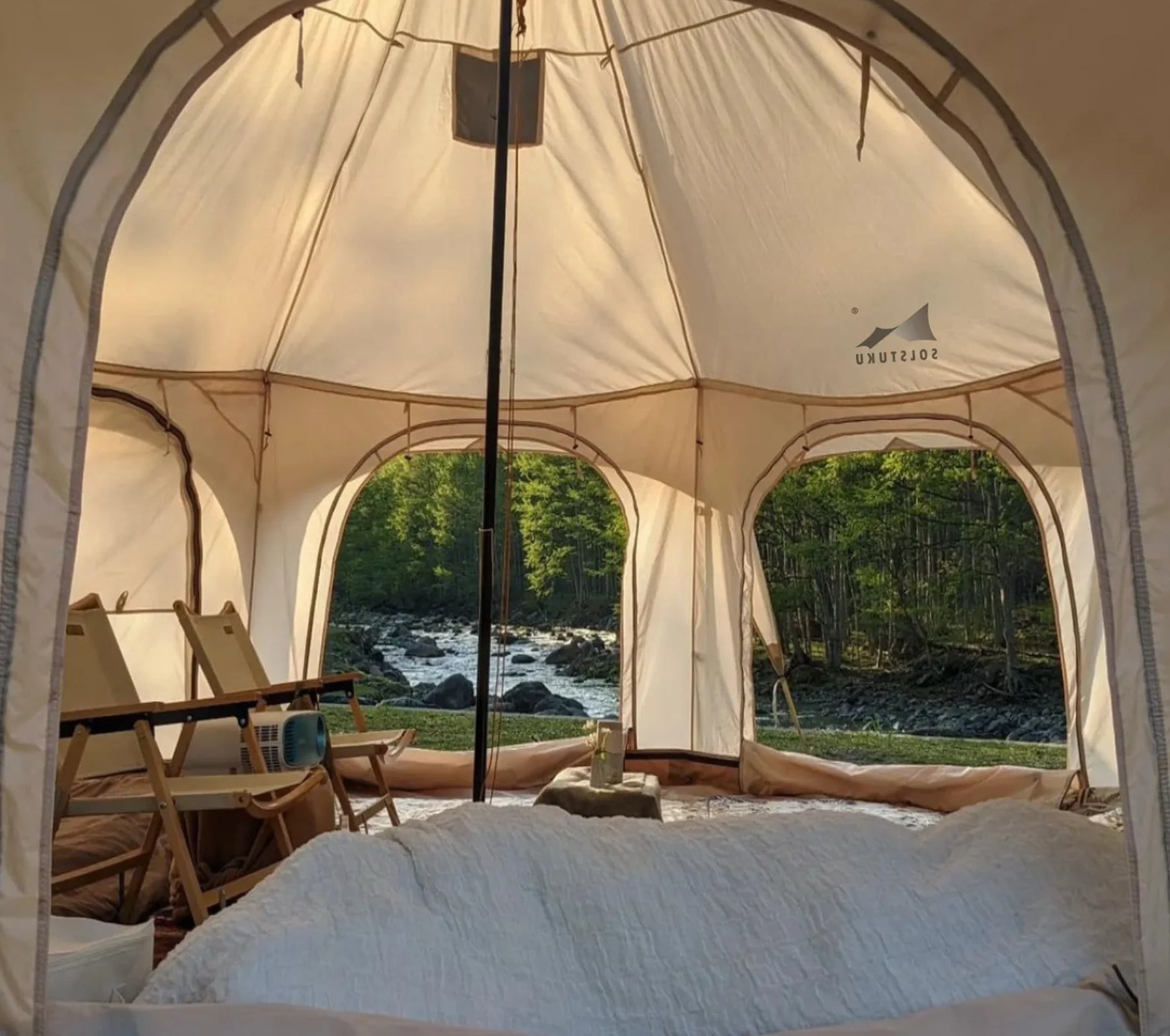 4 Season Canvas Bell Tent, 270 sq ft, 9.8 ft Peak Height, 10 Person, Free Standing, Zipper Closure, Compact Style, Camping & Hiking, Family Camping, Cold-Weather, Outdoor Activities