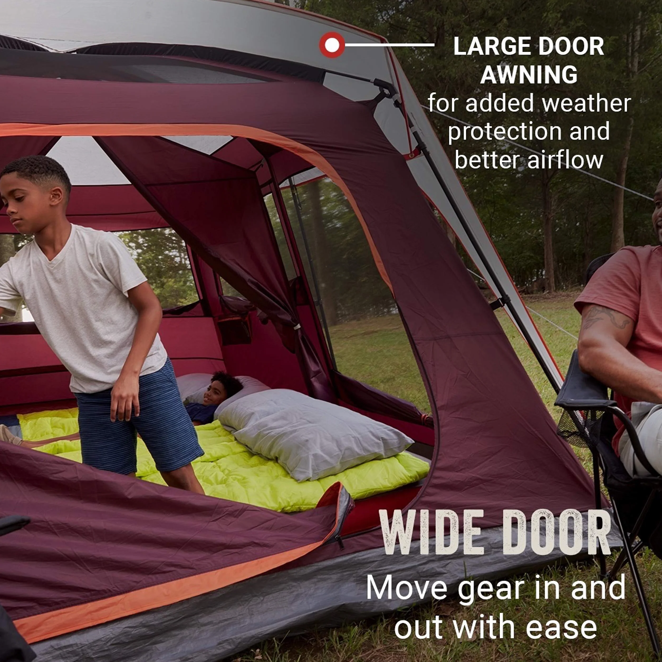 Skylodge Family Tent, Weatherproof XL Tent with Rainfly & Room Divider, Fits 4 Queen-Sized Airbeds, Made of PFAS-Free Materials