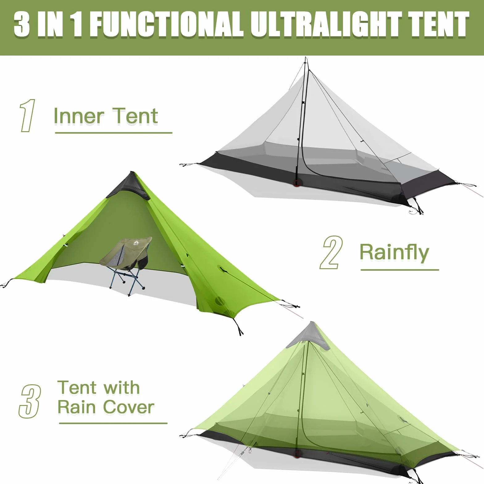 Ultralight Tent 1 Person for Professional Backpacker Hiker 2 LBS Only Lanshan Backpacking Bivvy Ground Tent Heavy Rain Waterproof Trekking Pole Not Included