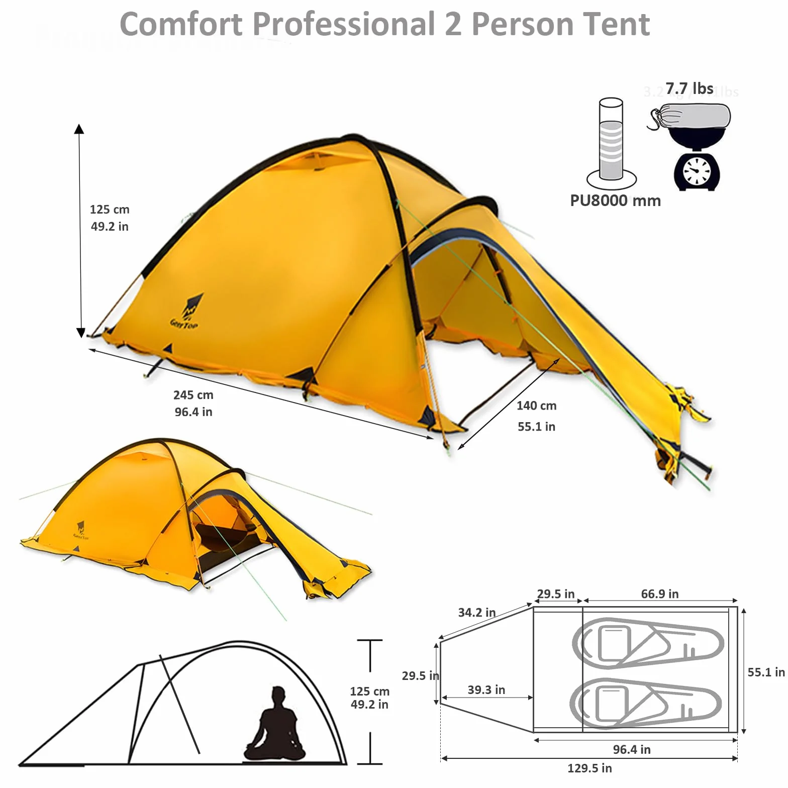 Waterproof 2 Person 4 Season Freestanding Backpacking Tent | Alpine-Ready Shelter, Fly-First Pitch, Double-Wall Design, 20D Ripstop Nylon, Gear Vestibule, Snow Skirt, Aluminum Frame