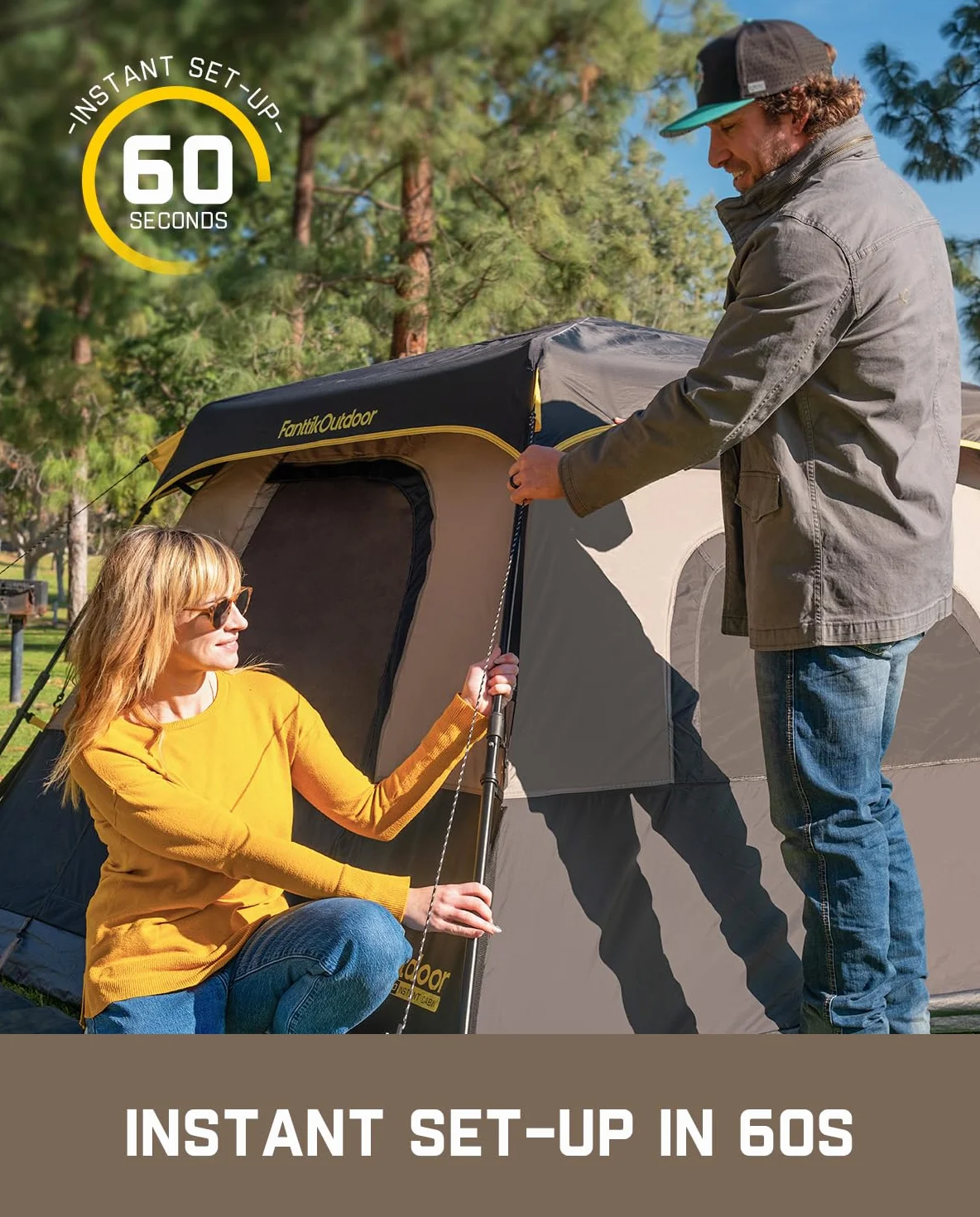 4/6/8/10 Person Instant Tent for Camping Setup in 60s | Camping Tent with Rainfly & Windproof, Portable Instant Cabin Tent with Carry Bag for Family Camping & Hiking