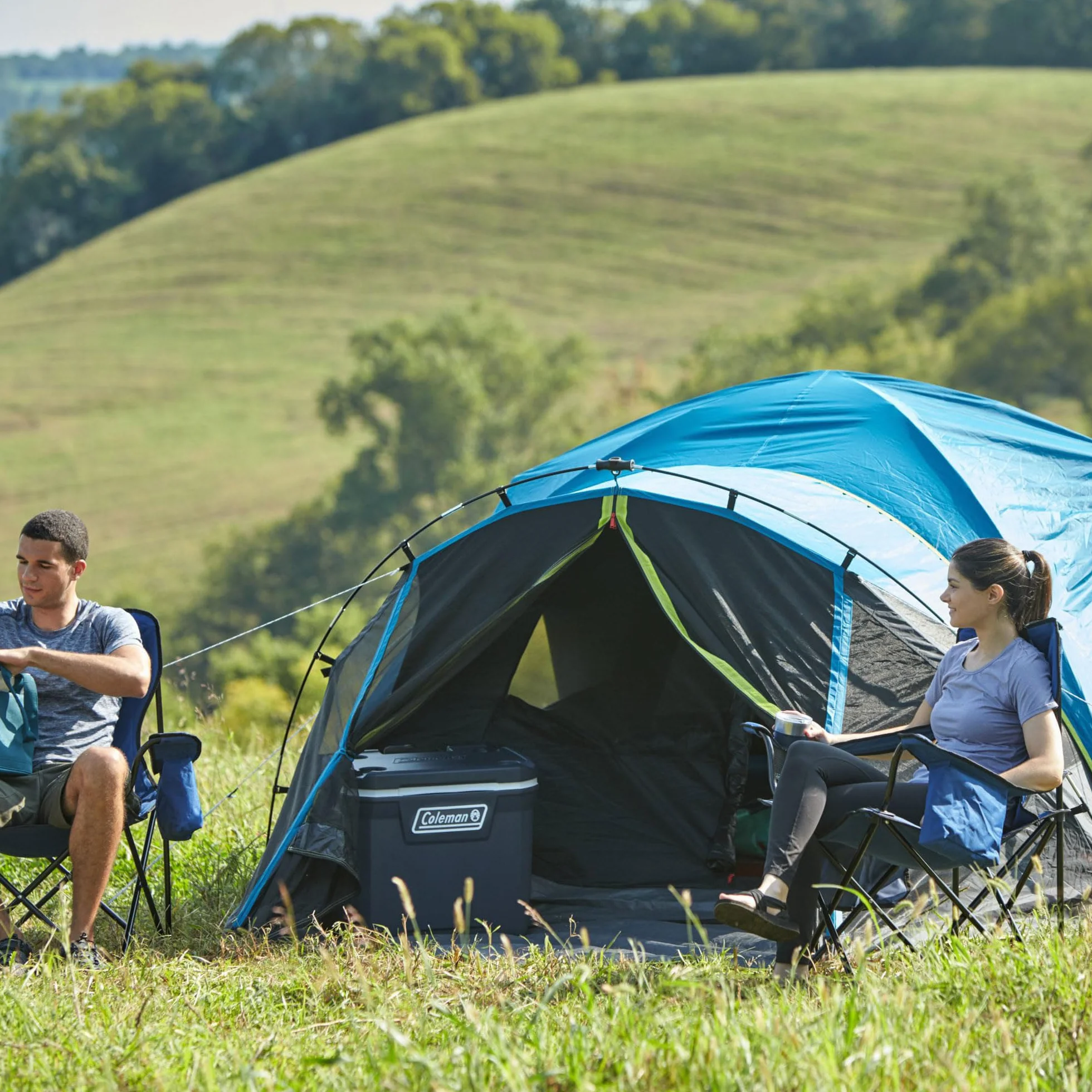 Carlsbad 4 Person Dark Room Dome Camping Tent with Screen Room, E Ports, Side Windows, and WeatherTec System, Teal Blue/Black